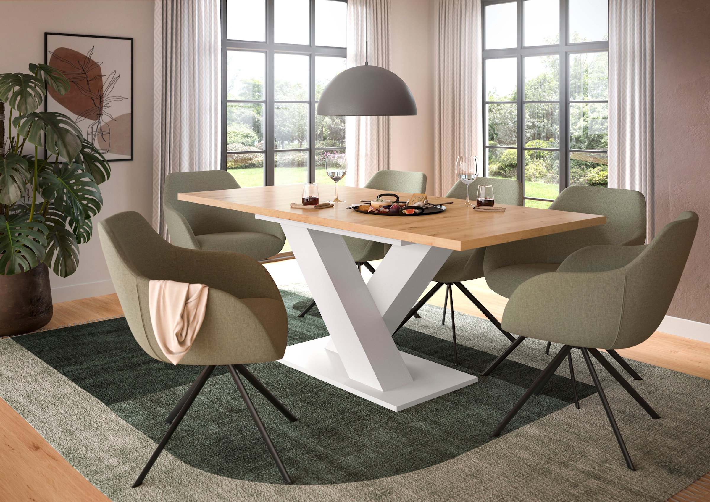 INOSIGN Esstisch »Motus, ausziehbar 150 -190 cm, inklusive 40 cm Einlegeplatte«, (Set, 1 St.), X-Gestell mit Bodenplatte, Tisch, Küchentisch, Esszimmer, Küche