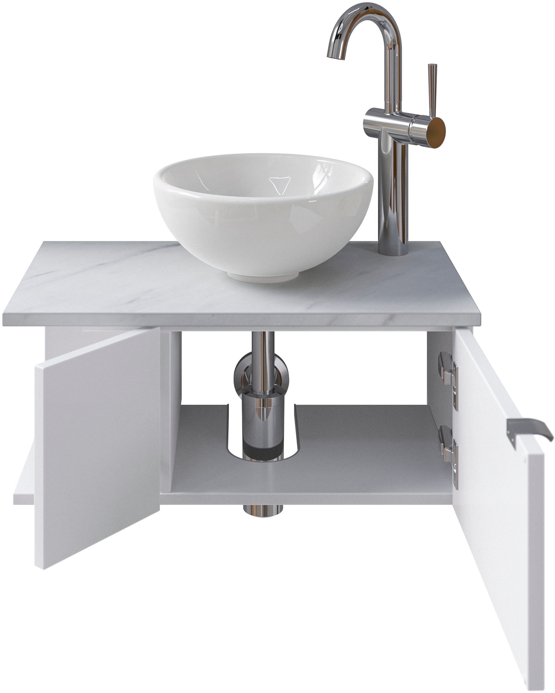 Saphir Waschtisch »Serie 6915 Waschschale mit Unterschrank für Gästebad, Gäste WC«, 61 cm breit, 2 Türen, offenes Fach, kleine Bäder, ohne Armatur