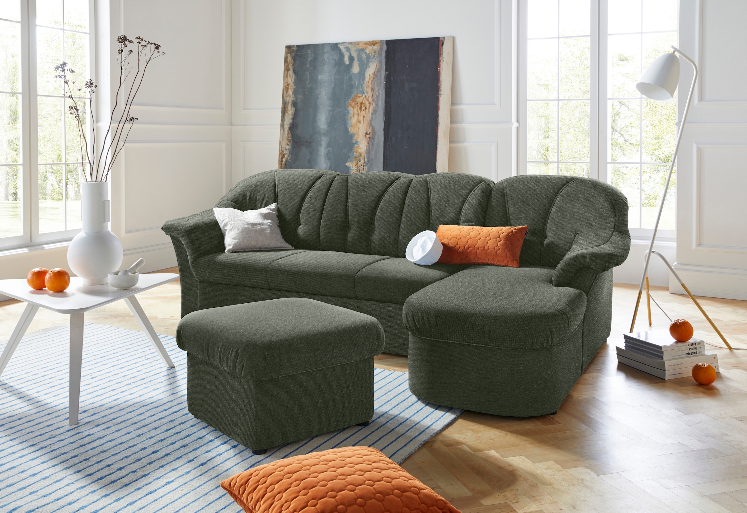 DOMO collection Ecksofa »Pegnitz, elegante Rückensteppung, komfortabel, L-F günstig online kaufen