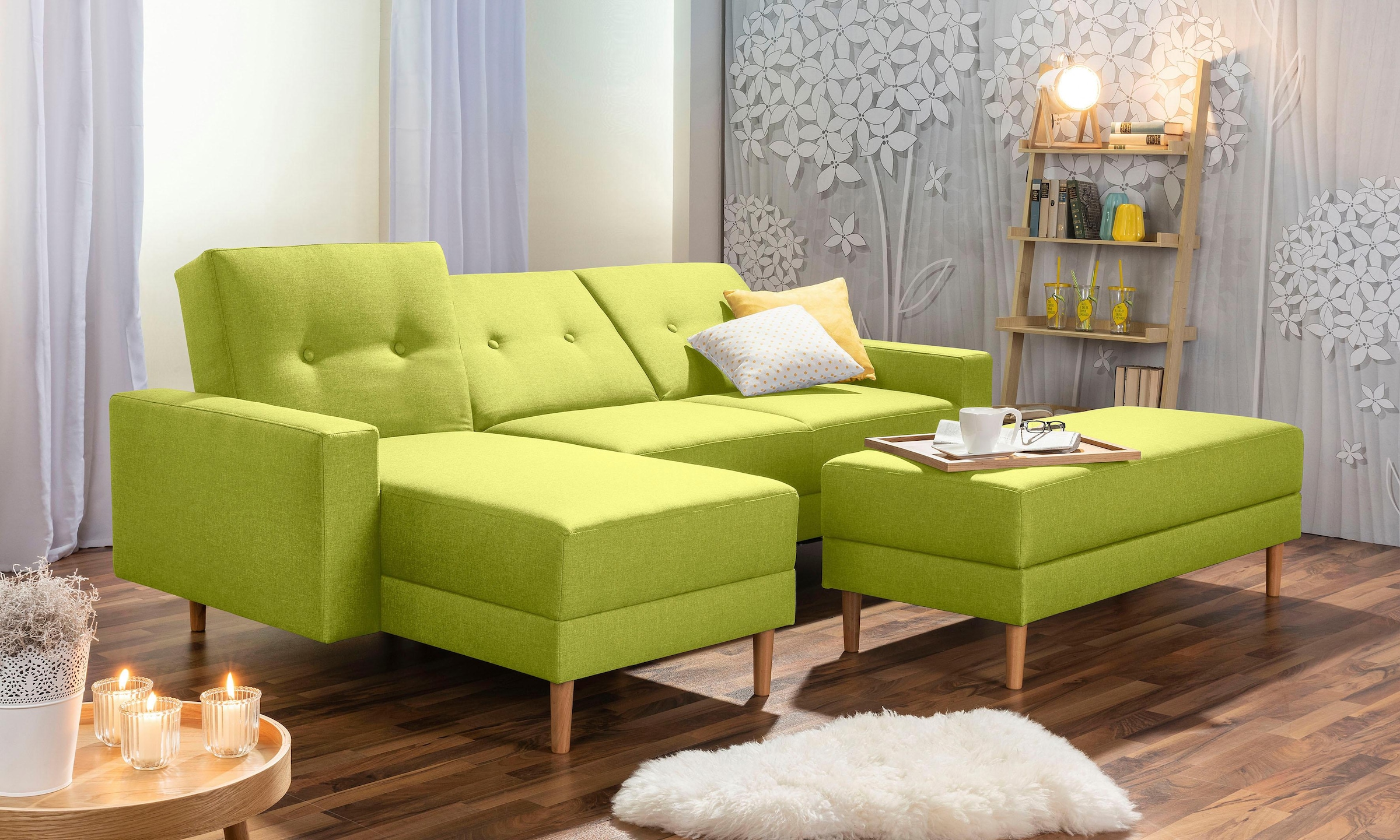 Max Winzer® Ecksofa »Just Chill«, Schlafsofa mit Recamiere, Rückenverstellung, inklusive Stauraumhocker