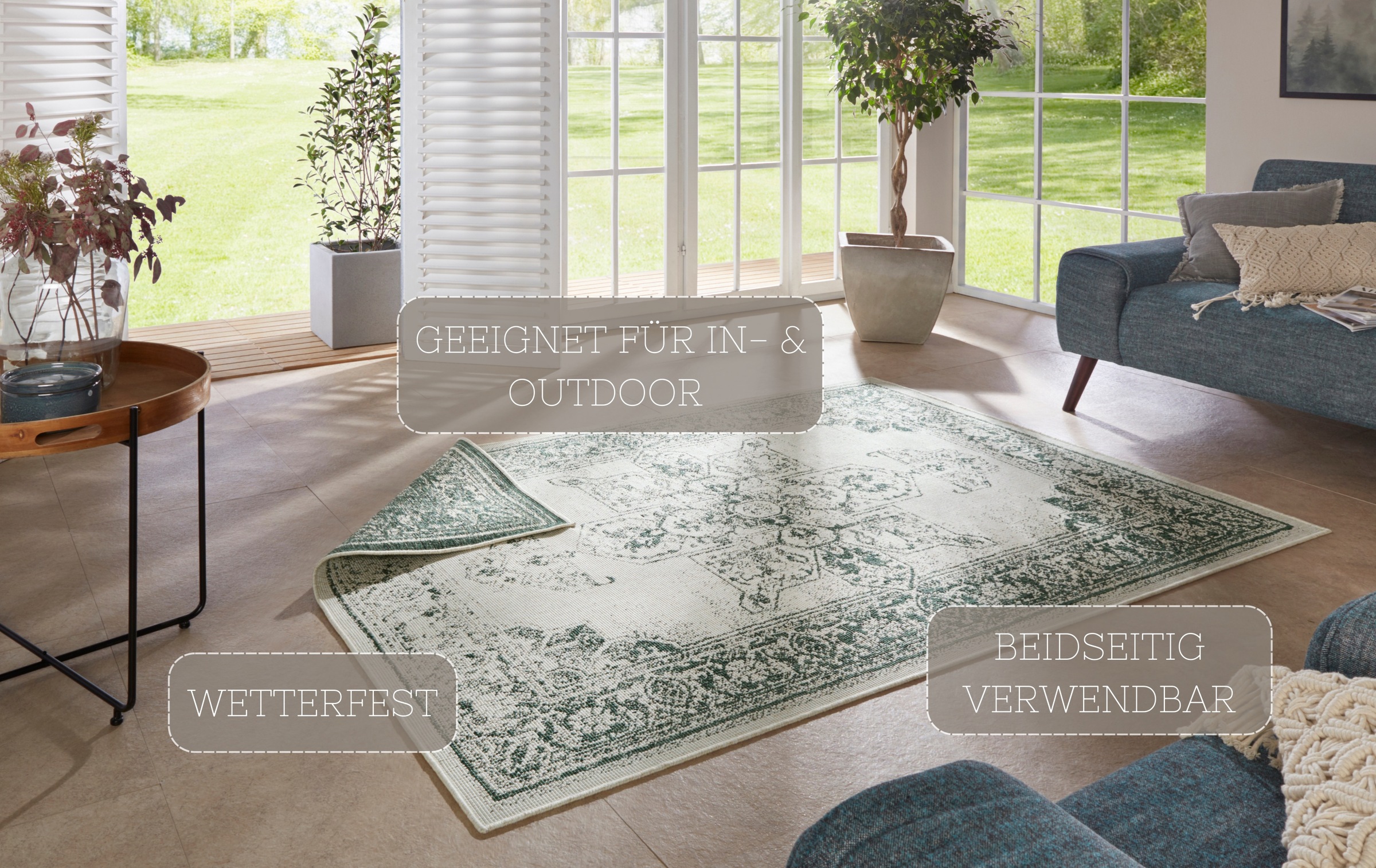 HANSE Home Teppich »Borbon Wendeteppich«, rechteckig, 5 mm Höhe, In-& Outdoor, Wetterfest, Balkon, Garten, Wohnzimmer, Wasserfest