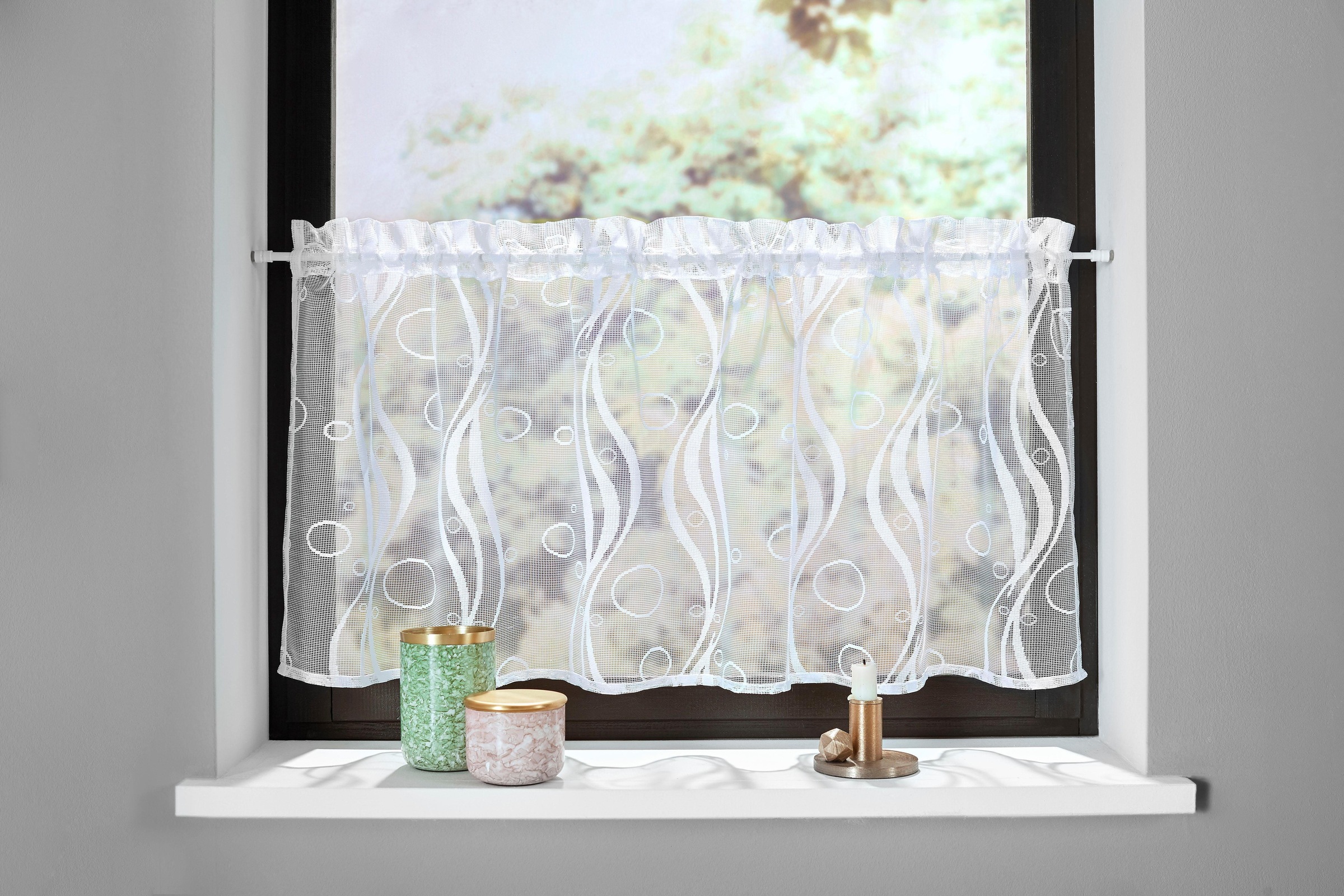 MY HOME Scheibengardine »Ramon« Stangendurchzug 1 Stk. tlg. Transparent, Jacquard, Polyester weiß Obermaterial: 100% Polyester 60 cm