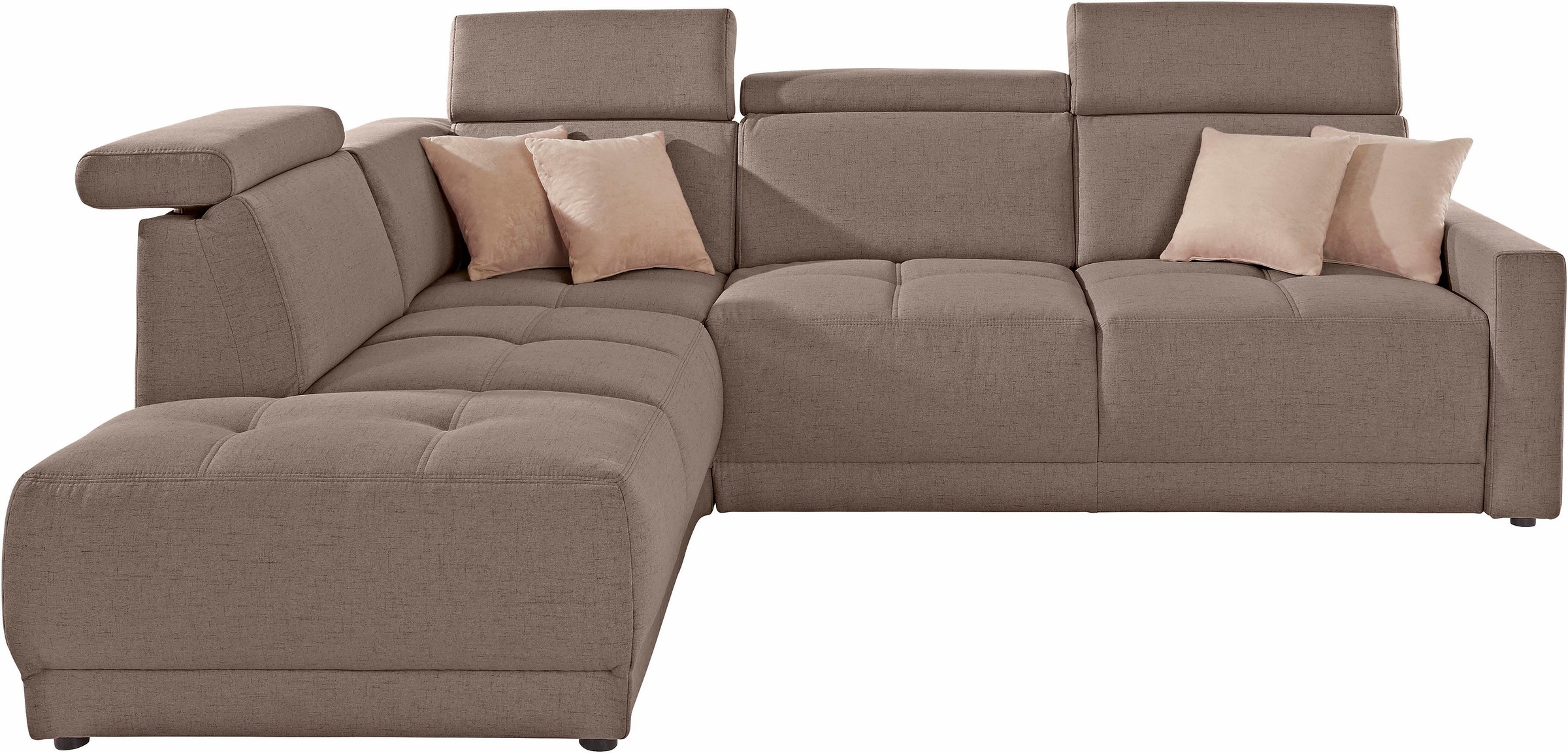 DOMO collection Ecksofa »Ava, moderne Sitzheftung mit toller Doppelnaht, komfortabel, L-Form«, mit Ottomane, inkl. Federkern, wahlweise mit Kopfteilverstellungen