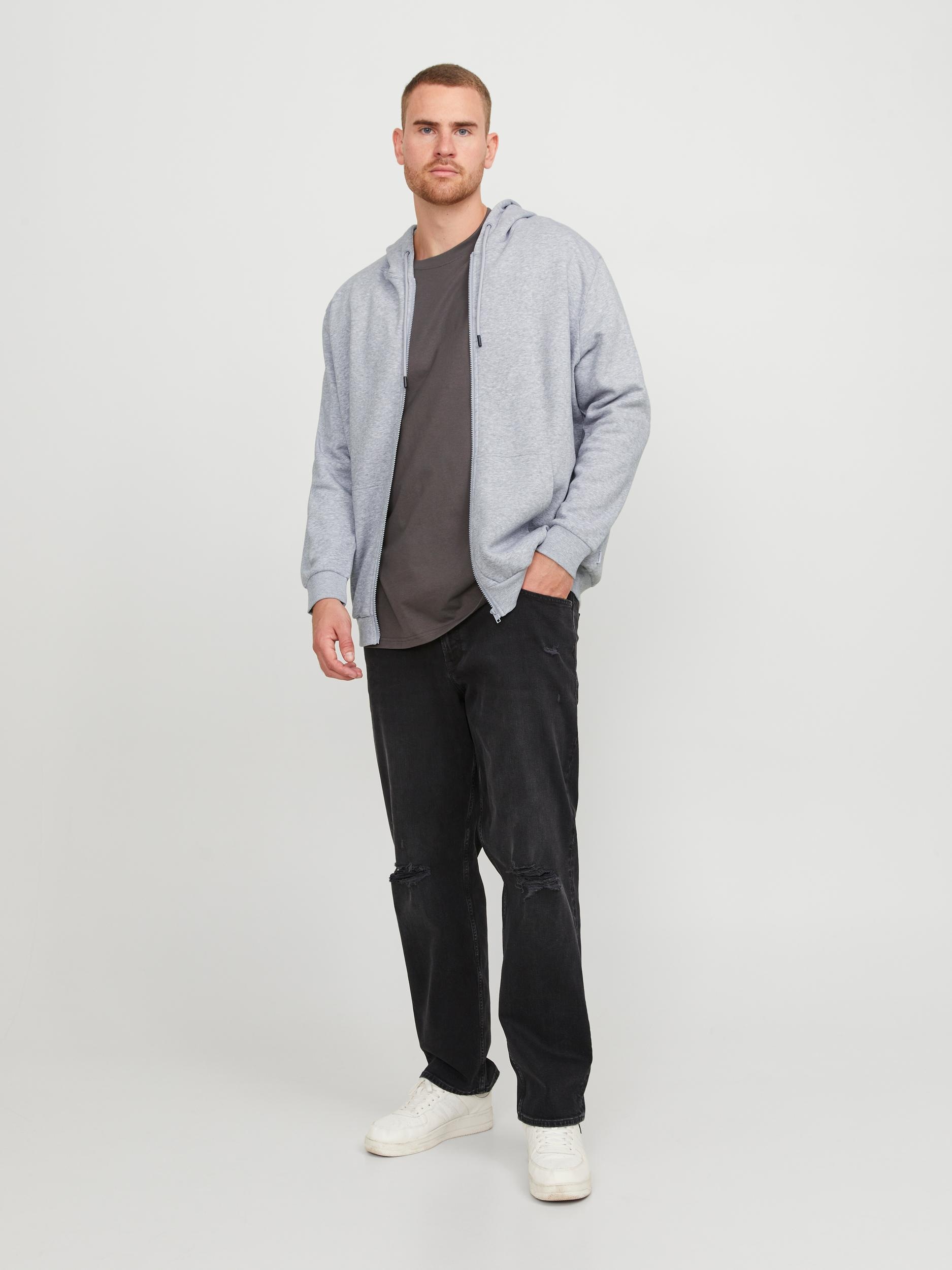 Jack & Jones PlusSize Kapuzensweatjacke »JJEBRADLEY mit Kapuze und weichem Innenmaterial«, unifarben, modisch, relaxed fit, Materialmix