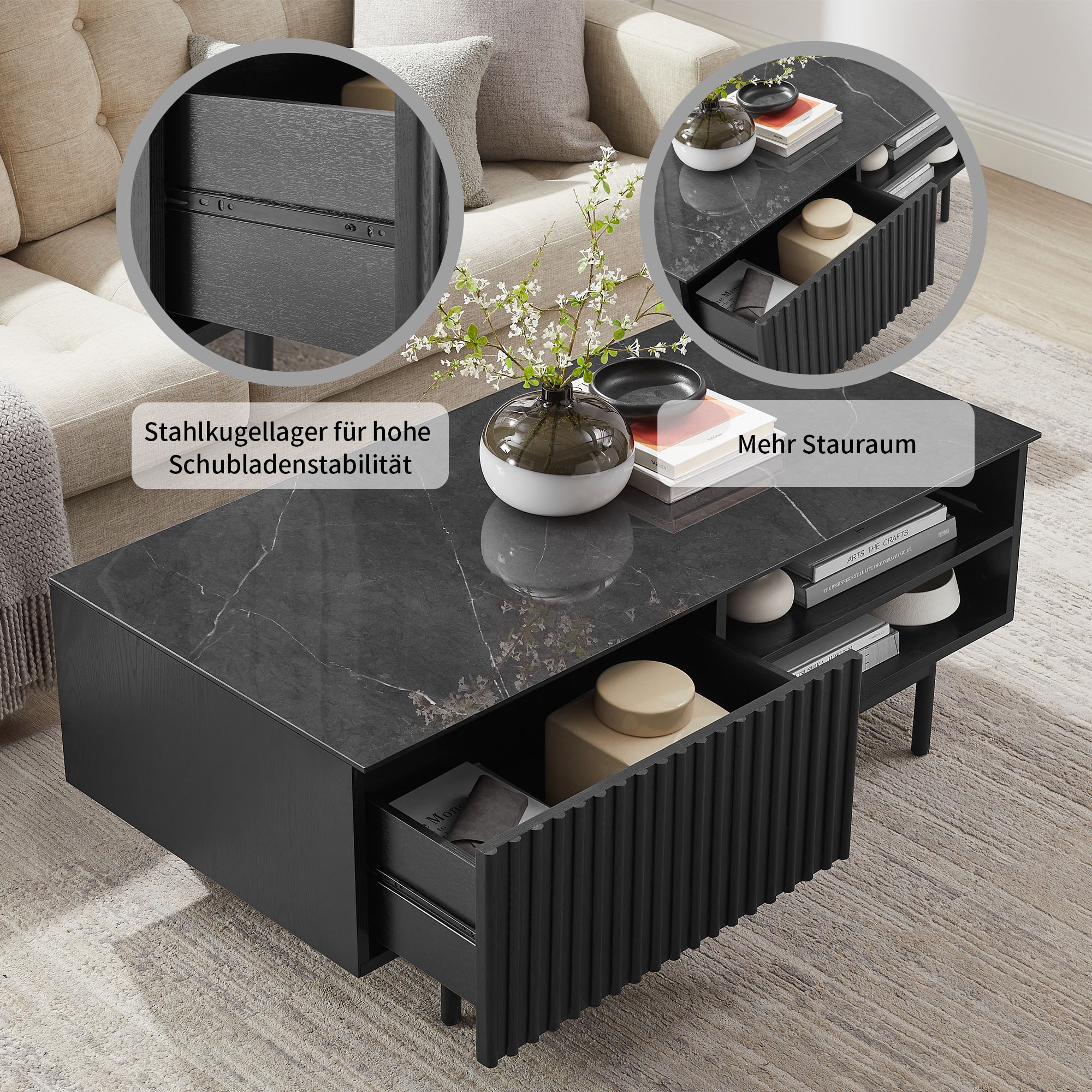 OTTO home Couchtisch »Candise« Keramikplatte, robustem Gestell und FSC-Holz, Breite 120 cm