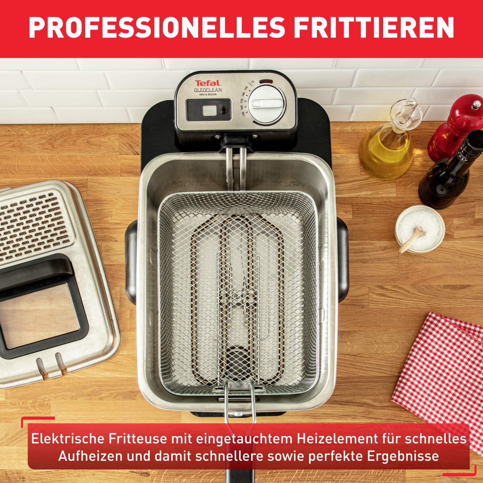 Tefal Kaltzonenfritteuse »Oleoclean Pro Inox & Design«, 2300 W, automatische Öl/Fett Filterung, Timer, Thermostat, 3,5l Öl, FR8040