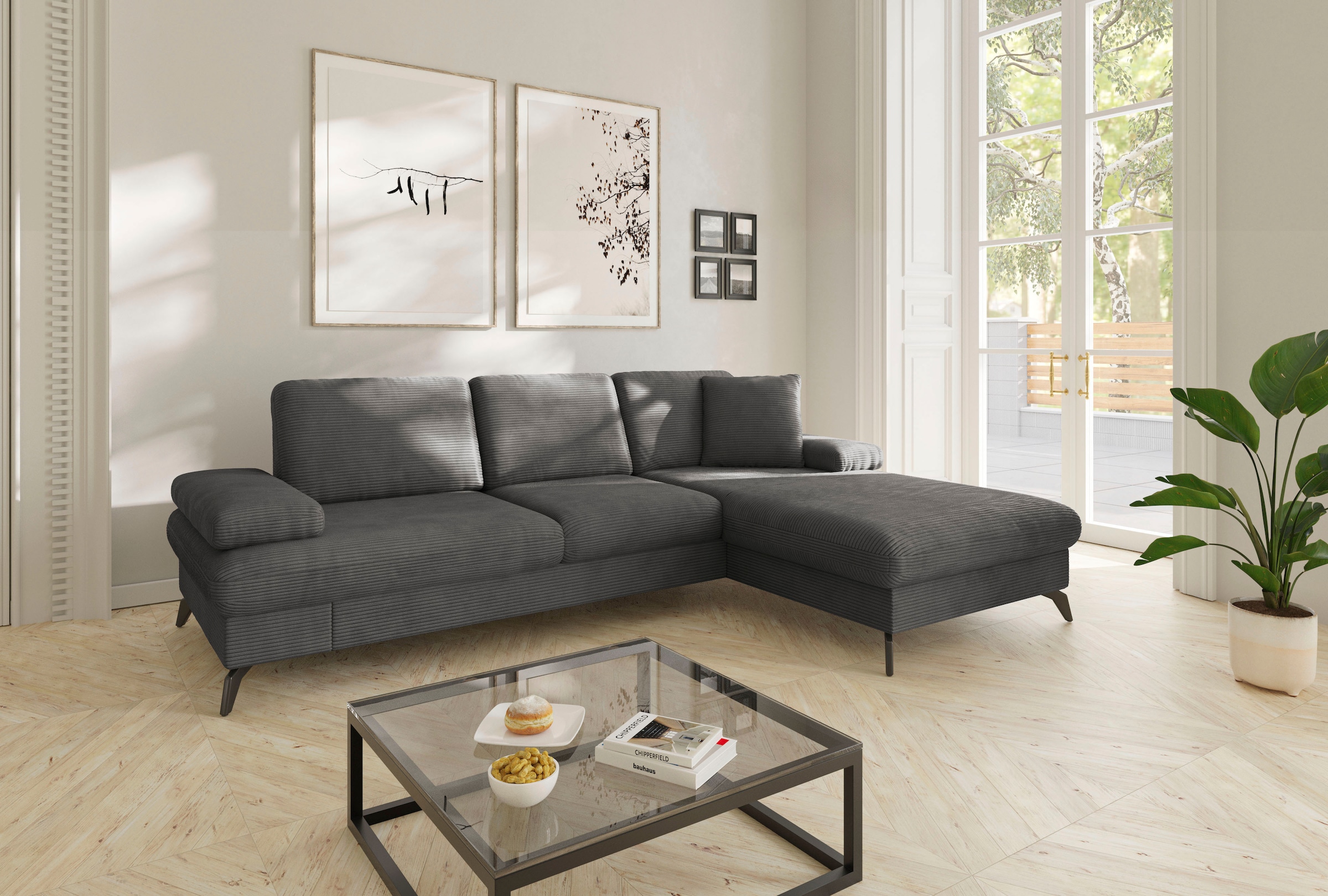 sit&more Ecksofa »Morris Jubi L-Form«, inkl. Armteilfunktion und 1 Zierkissen, wahlweise mit Bettfunktion
