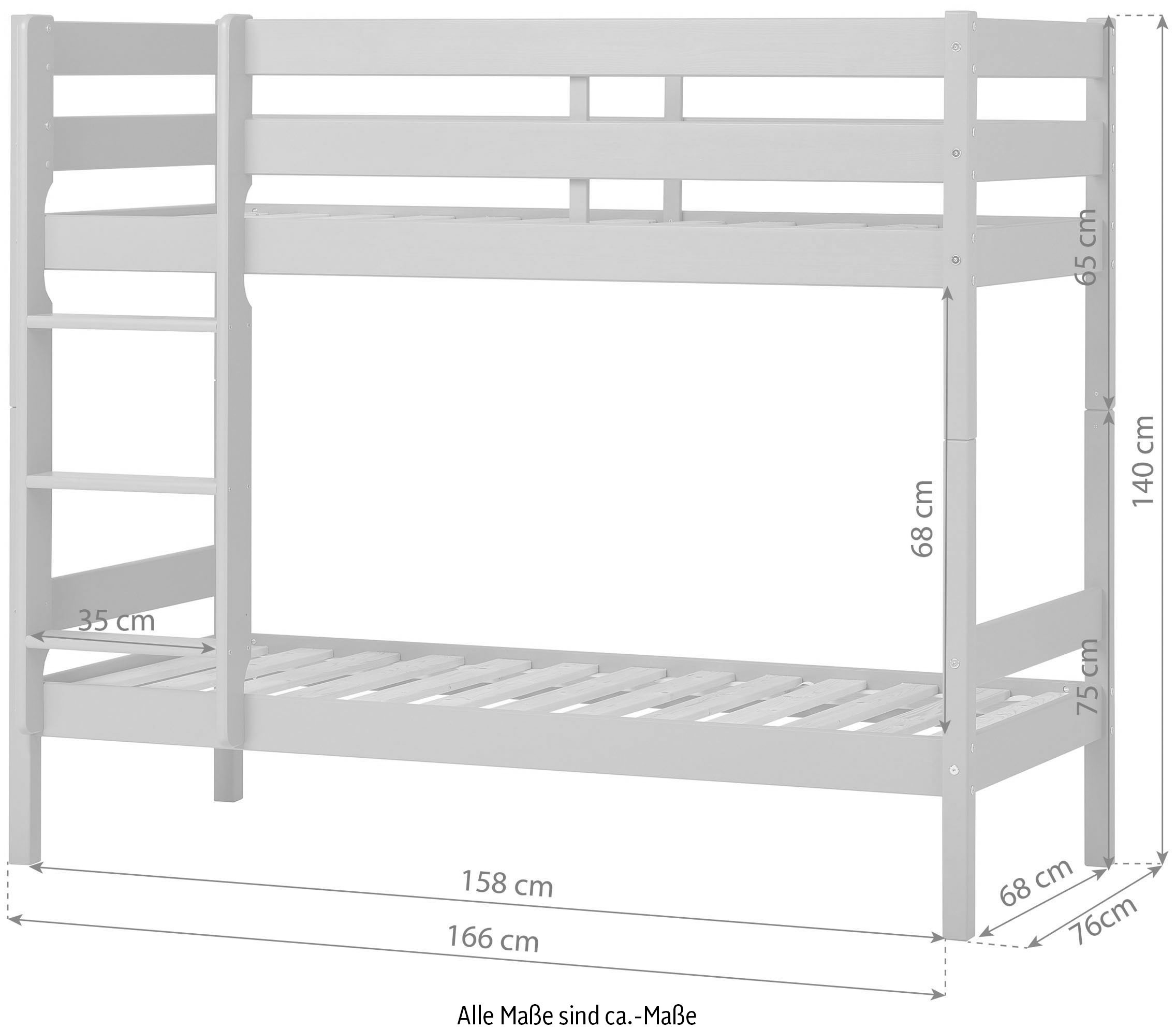 Hoppekids Etagenbett »ECO Comfort Kinderbett 90x200 oder 70x160 aus Massivholz in 4 Farben«, TÜV, FSC und Nordisches Umweltzeichen – wahlweise mit Matratzen