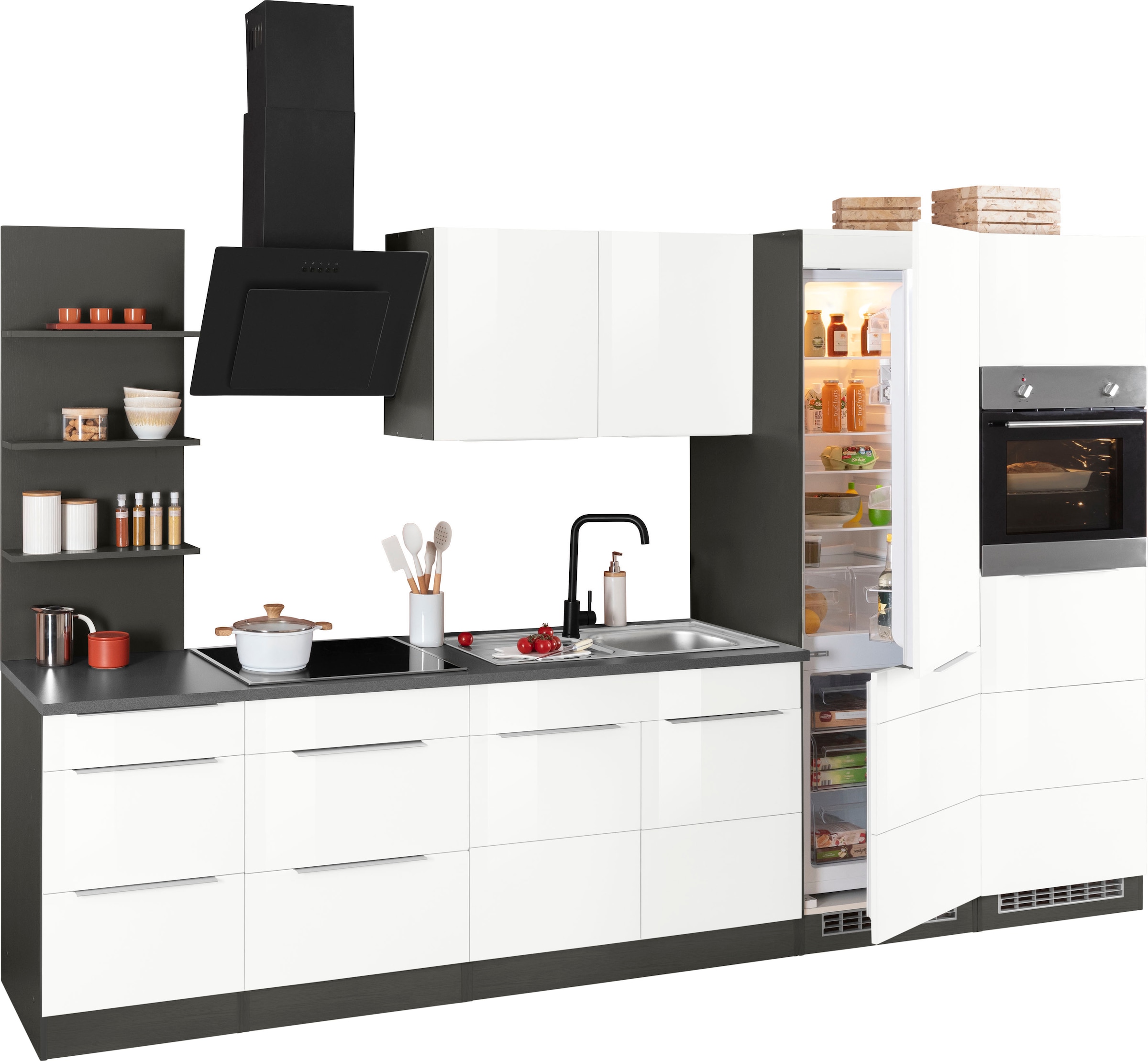 KOCHSTATION Küchenzeile »KS-Brindisi Breite 330 cm«, wahlweise mit E-Geräten und Induktion, mit MDF-Fronten und Regal
