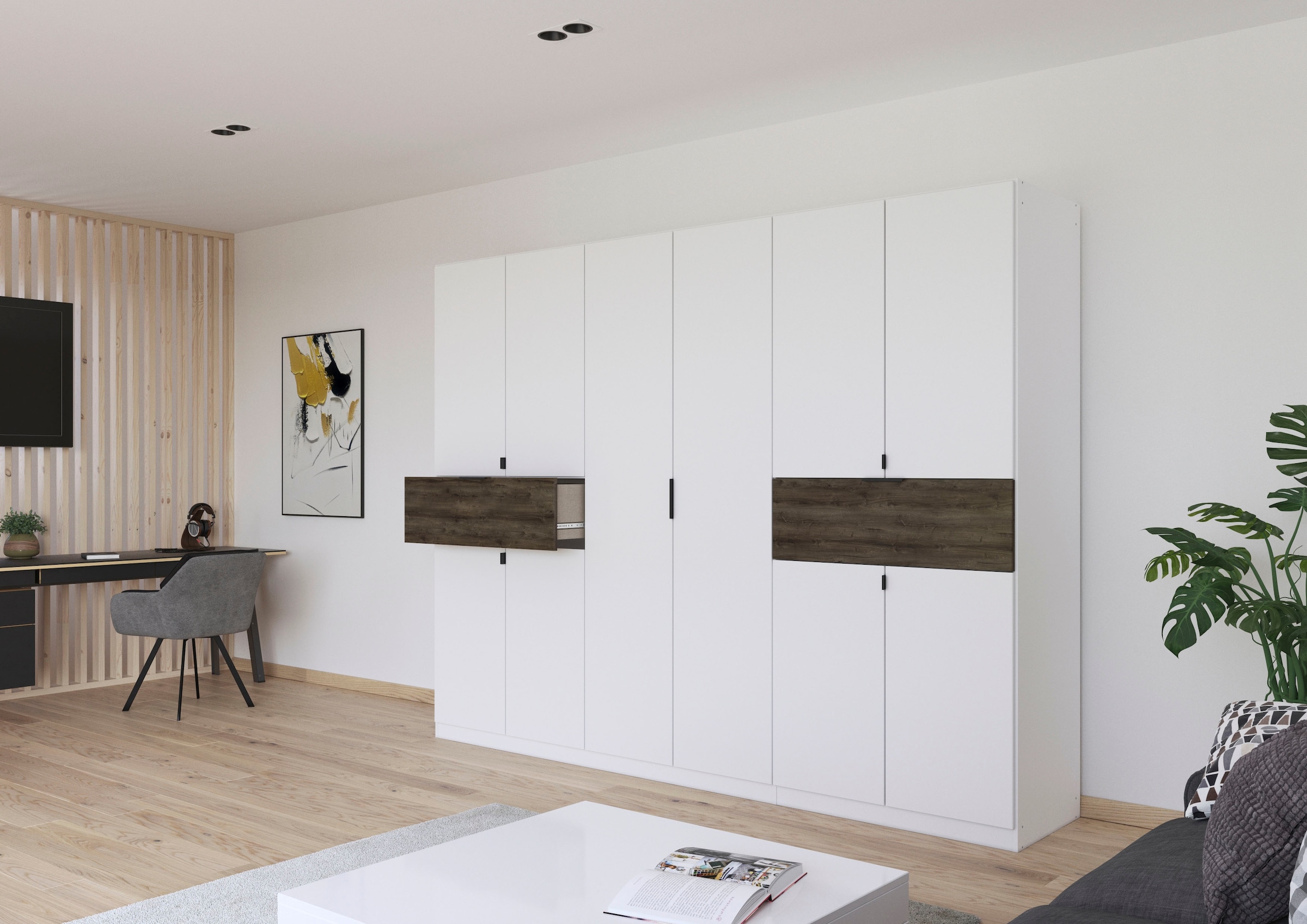 rauch Drehtürenschrank »Kleiderschrank Schrank Garderobe Wäscheschrank TICAO«, (Schubladen in der Höhe variabel positionierbar), mit 2 geräumigen Schubladen, viel Stauraum MADE IN GERMANY
