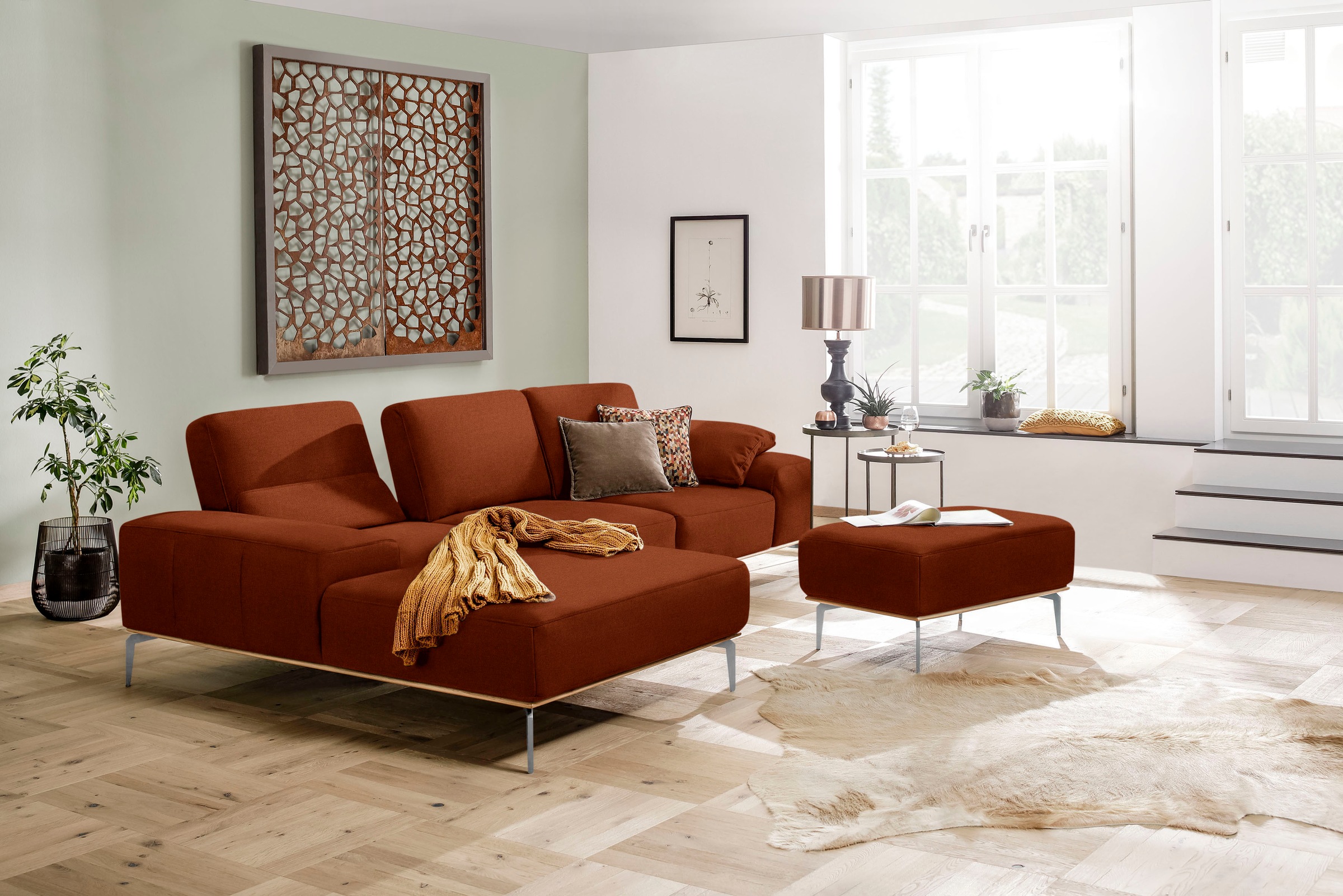 W.SCHILLIG Polsterhocker »run«, mit elegantem Holzsockel, Füße in Chrom glänzend, Breite 75 cm