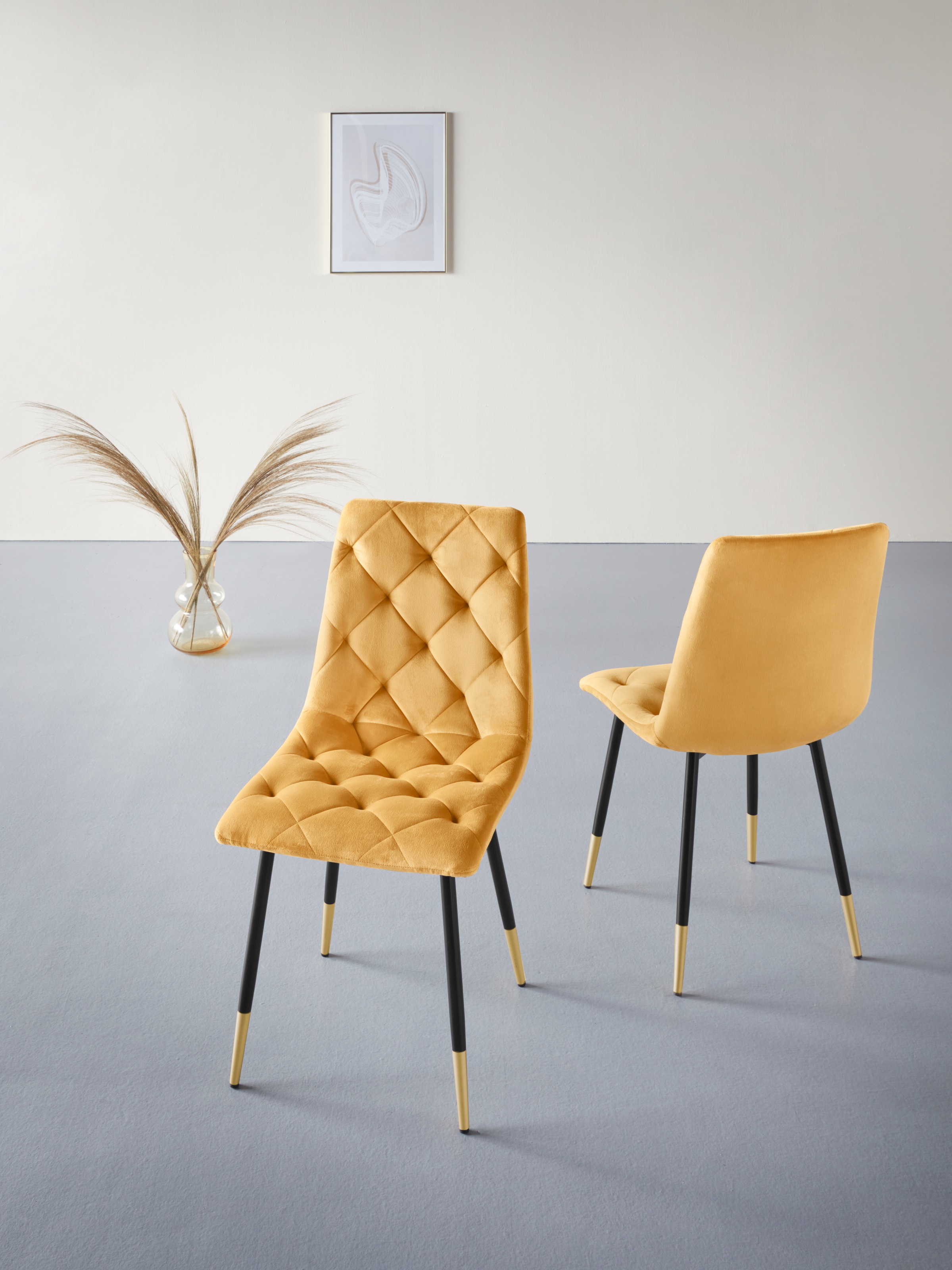 INOSIGN 4-Fußstuhl »Eva«, 2 St., Veloursstoff, Bezug in Veloursstoff mit Diamant Steppung, max. Belastbarkeit 120kg