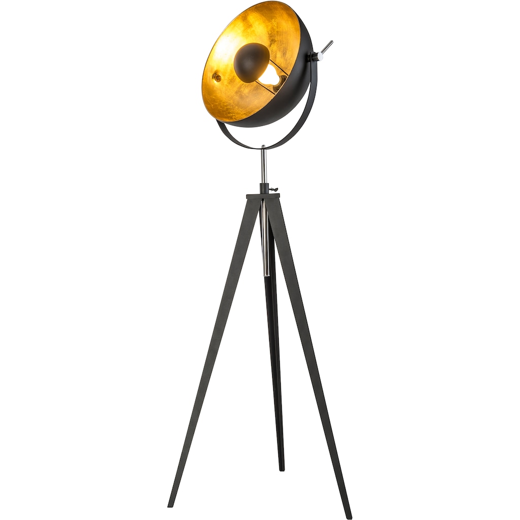 Nino Leuchten Stehlampe »BOWY«, E27, Retro Optik, Höhe von 148 bis 168 cm verstellbar, schwarz/goldfarben