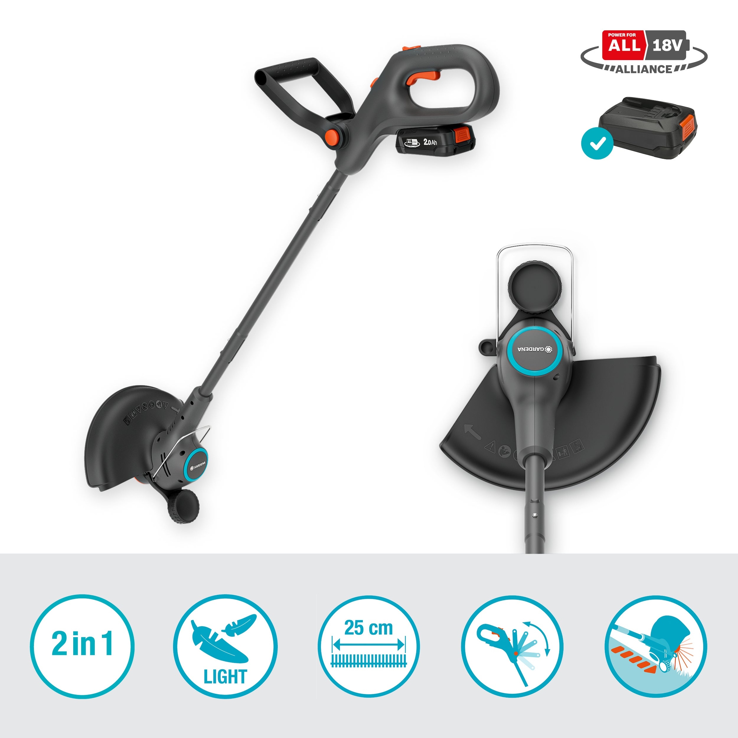 GARDENA Akku-Rasentrimmer »EasyTrim 25/18V P4A Ready-To-Use Set« inkl. Akku und Ladegerät