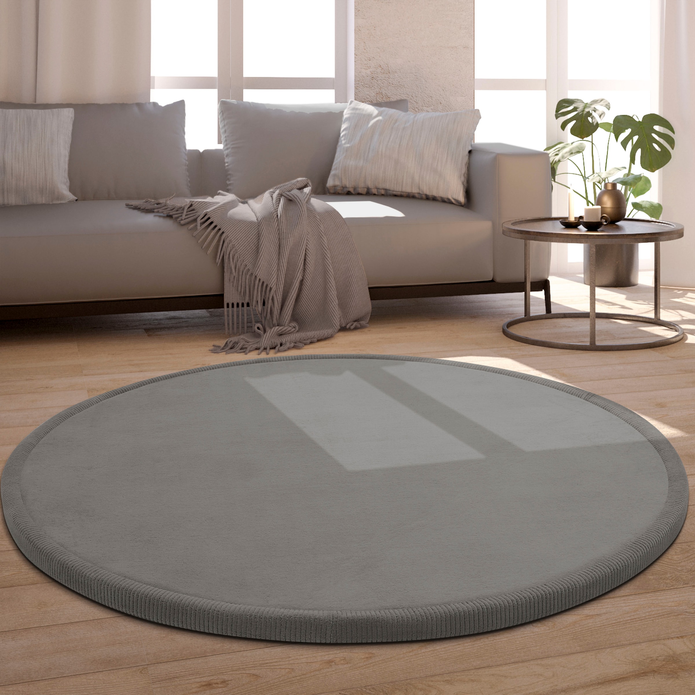 Paco Home Teppich »Tatami 475«, rund, 24 mm Höhe, Kurzflor, Uni Farben, mit günstig online kaufen