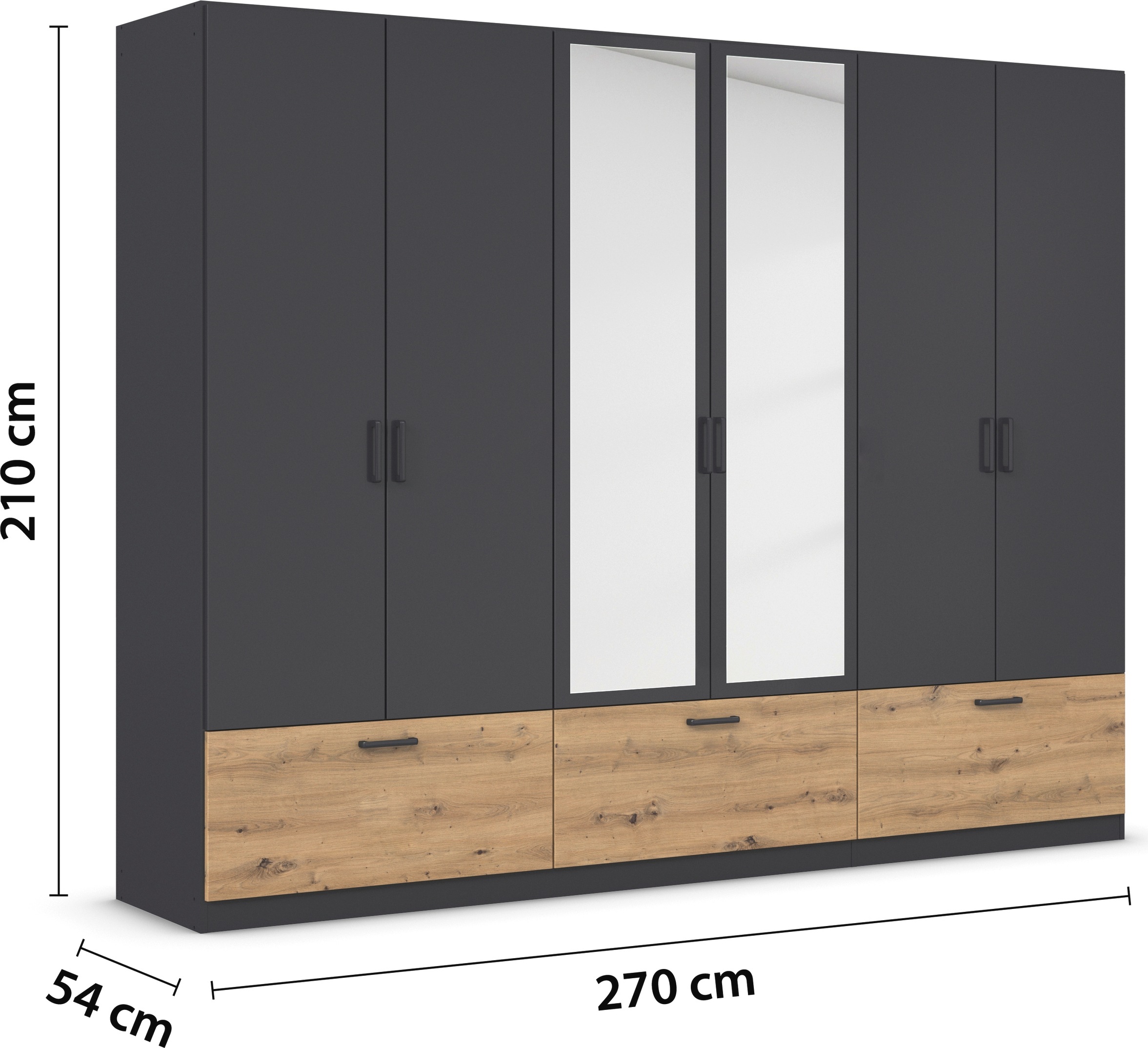 rauch Drehtürenschrank »Bari«, mit Schubkästen und Spiegel mittig, Metallgriff in Graumetallic