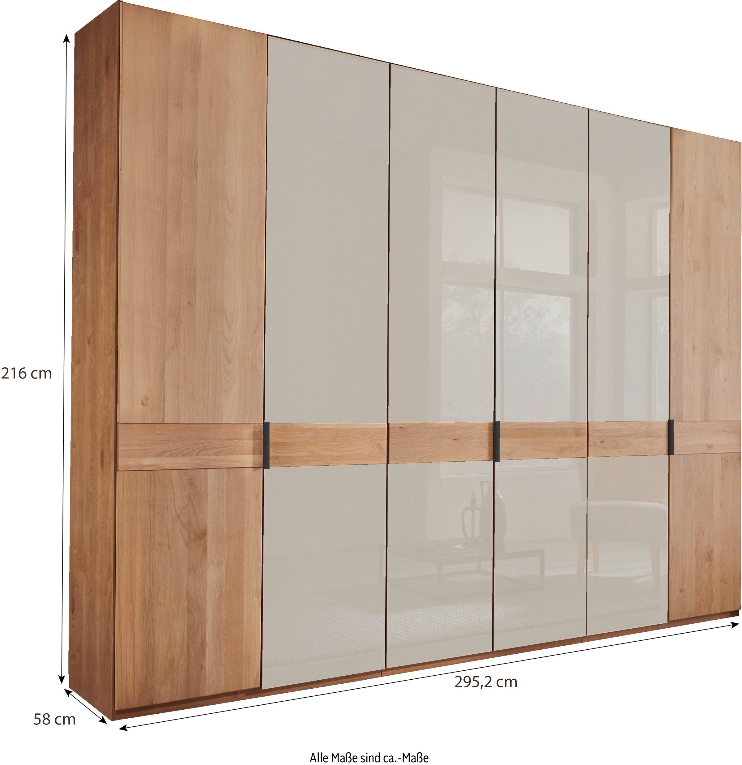 WIEMANN Drehtürenschrank »Cardiff, Massivholztüren in Kombination mit Glas- oder Spiegeltüren«, (4 Breiten, 2 Höhen 216/236cm auswählbar), hochwertiges Design in langlebiger Qualität, viel Stauraum