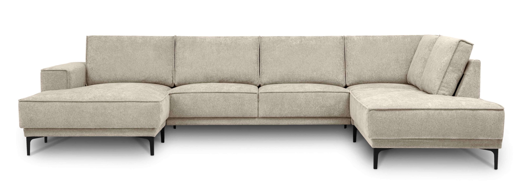 Places of Style Wohnlandschaft »XXL Sofa Oland, Struktur, Flachgewebe, Luxus-Microfaser, Boucle«, U-Form, 345 cm, Wellenunterfederung, Skandi-Design, Metallfüße