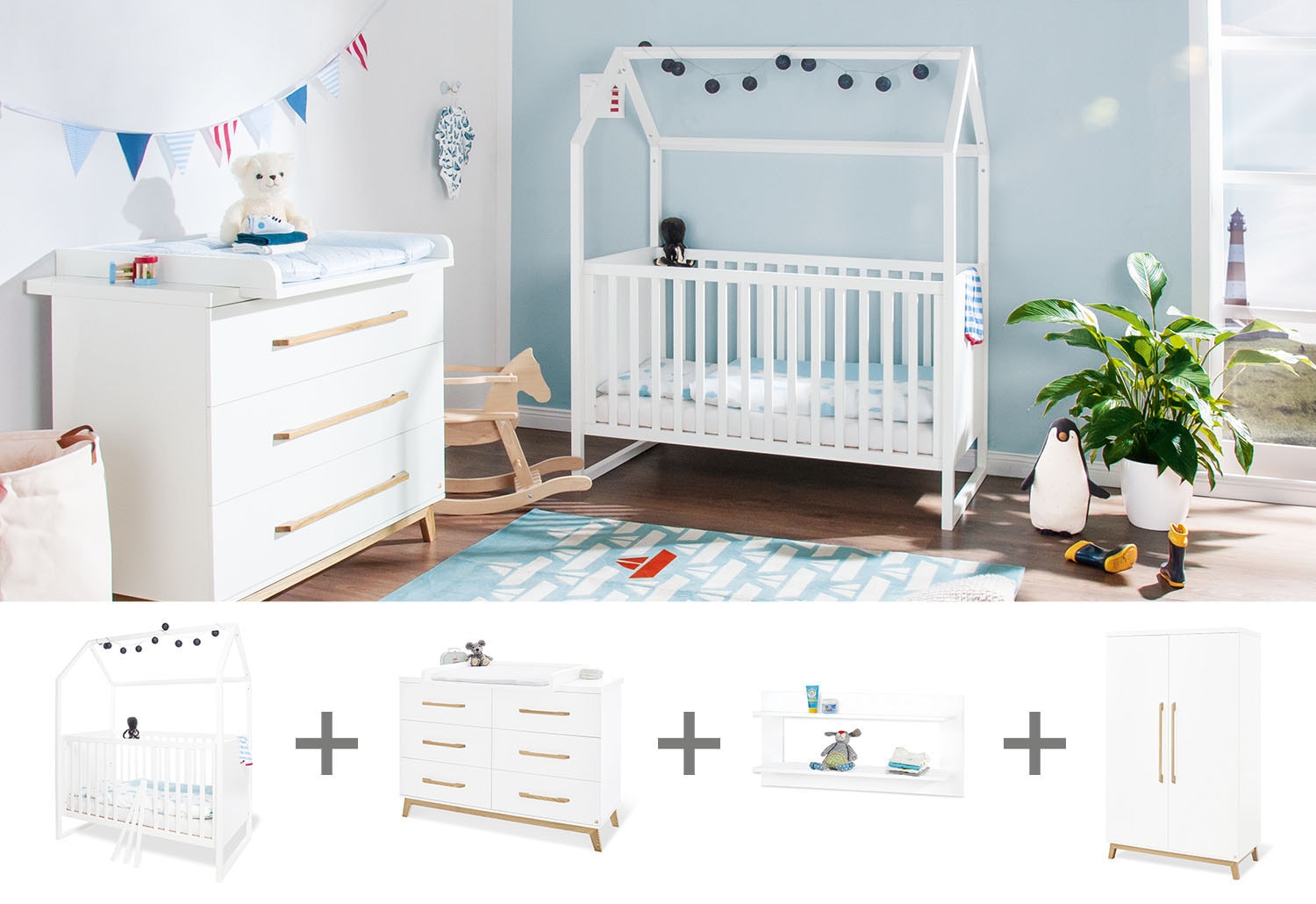 Pinolino® Babyzimmer-Komplettset »Hilda & Riva«, (Set, 4 tlg., Hausbett, Wi günstig online kaufen