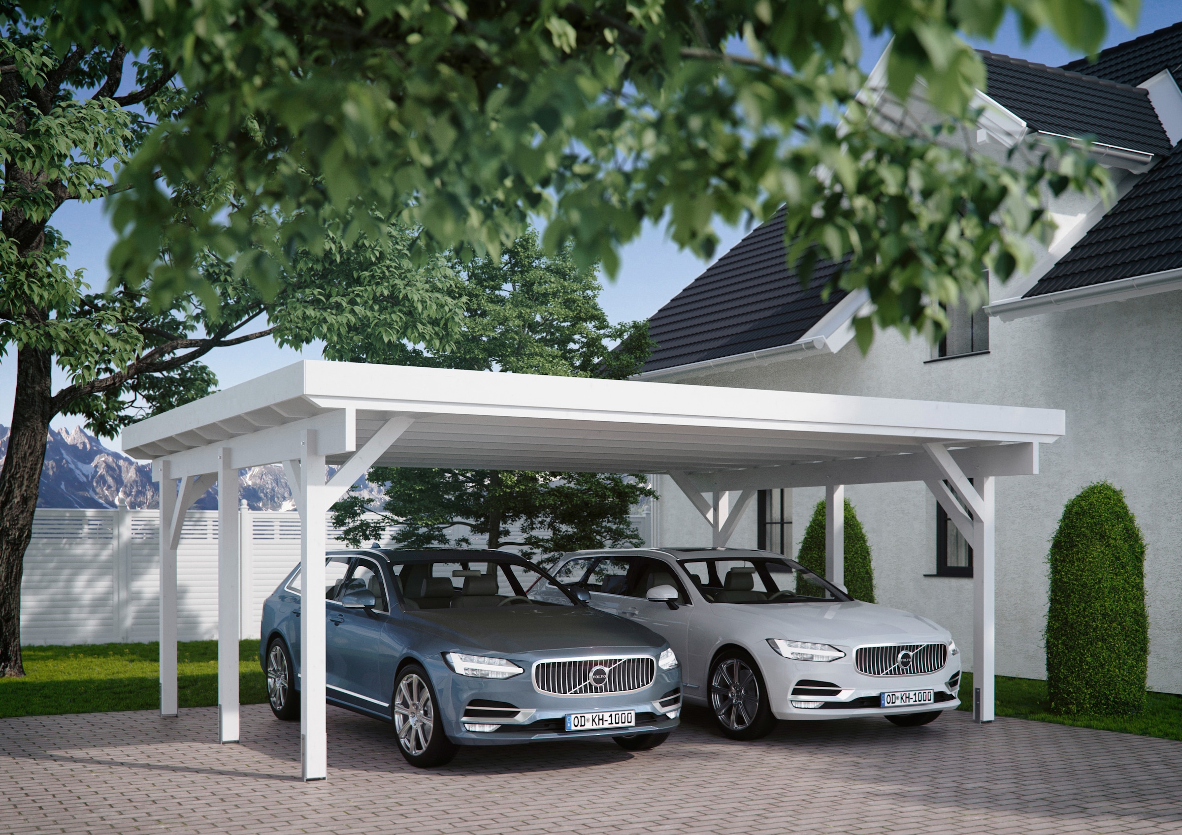 Kiehn-Holz Doppelcarport »KH 310 / KH 311«, 561 cm, weiß, Stahl-Dach, versch. Farben
