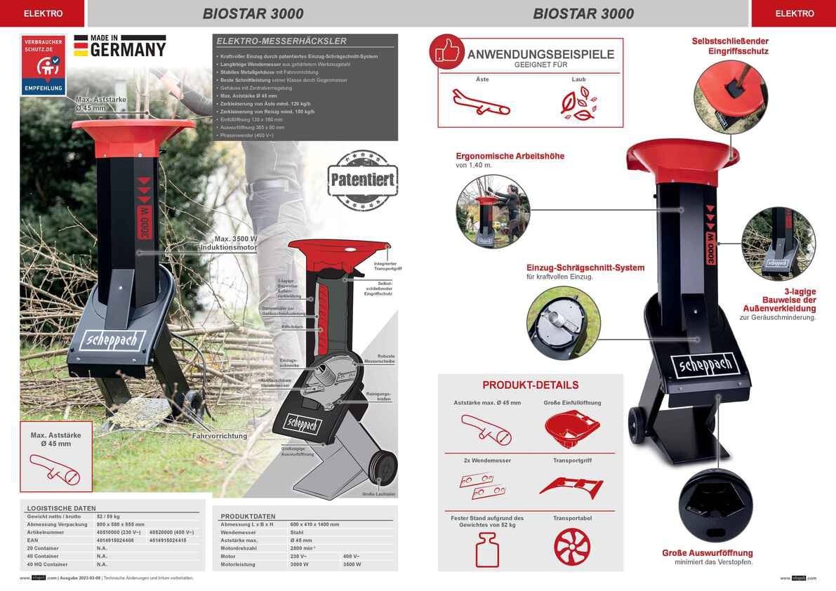 Scheppach Häcksler »BIOSTAR 3000«, Gartenhäcksler