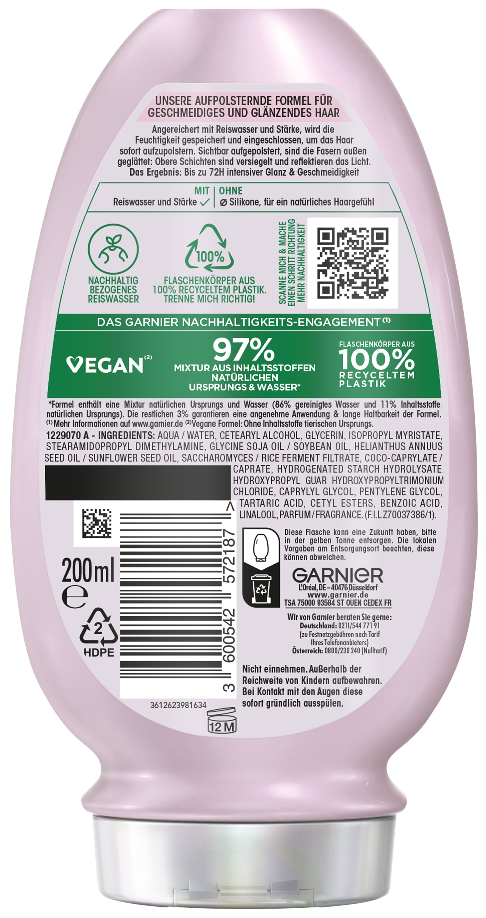 GARNIER Haarspülung »WAHRE SCHÄTZE REISWASSER RITUAL SPÜLUNG« mit Reiswasser und Stärke, ohne Silikone, vegane Haarspülung