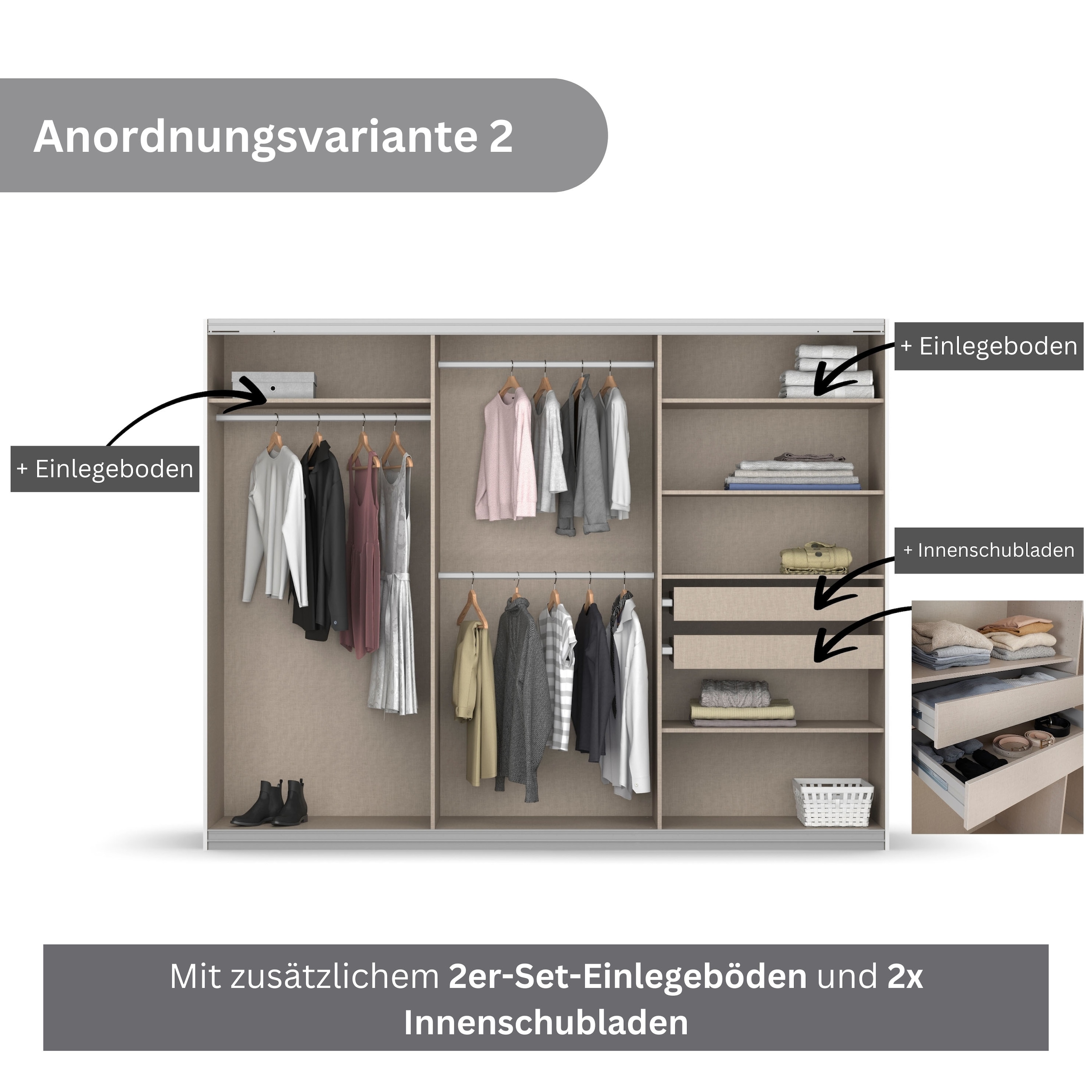 rauch Schwebetürenschrank »Kleiderschrank Schrank Garderobe BESTSELLER KOLUNA mit Spiegel«, inkl. 2 Innenschubladen sowie extra Einlegeböden MADE IN GERMANY