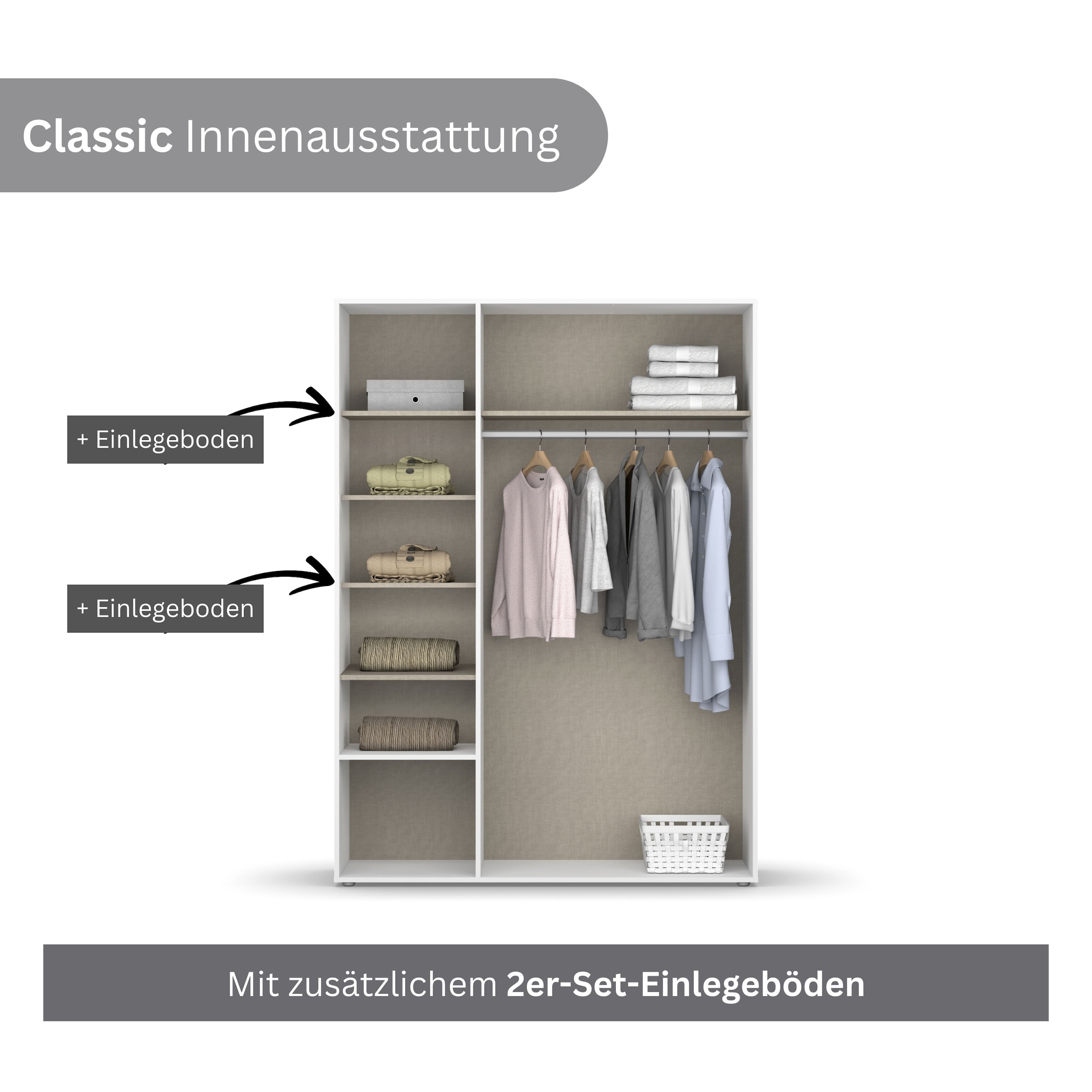rauch Drehtürenschrank »Kleiderschrank Schrank Garderobe Wäscheschrank NABILA viel Stauraum«, (in 3 verschiedenen Ausstattungen BASIC/CLASSIC/PREMIUM), mit 2 Schubladen und Push-to-Open Funktion TOPSELLER MADE IN GERMANY