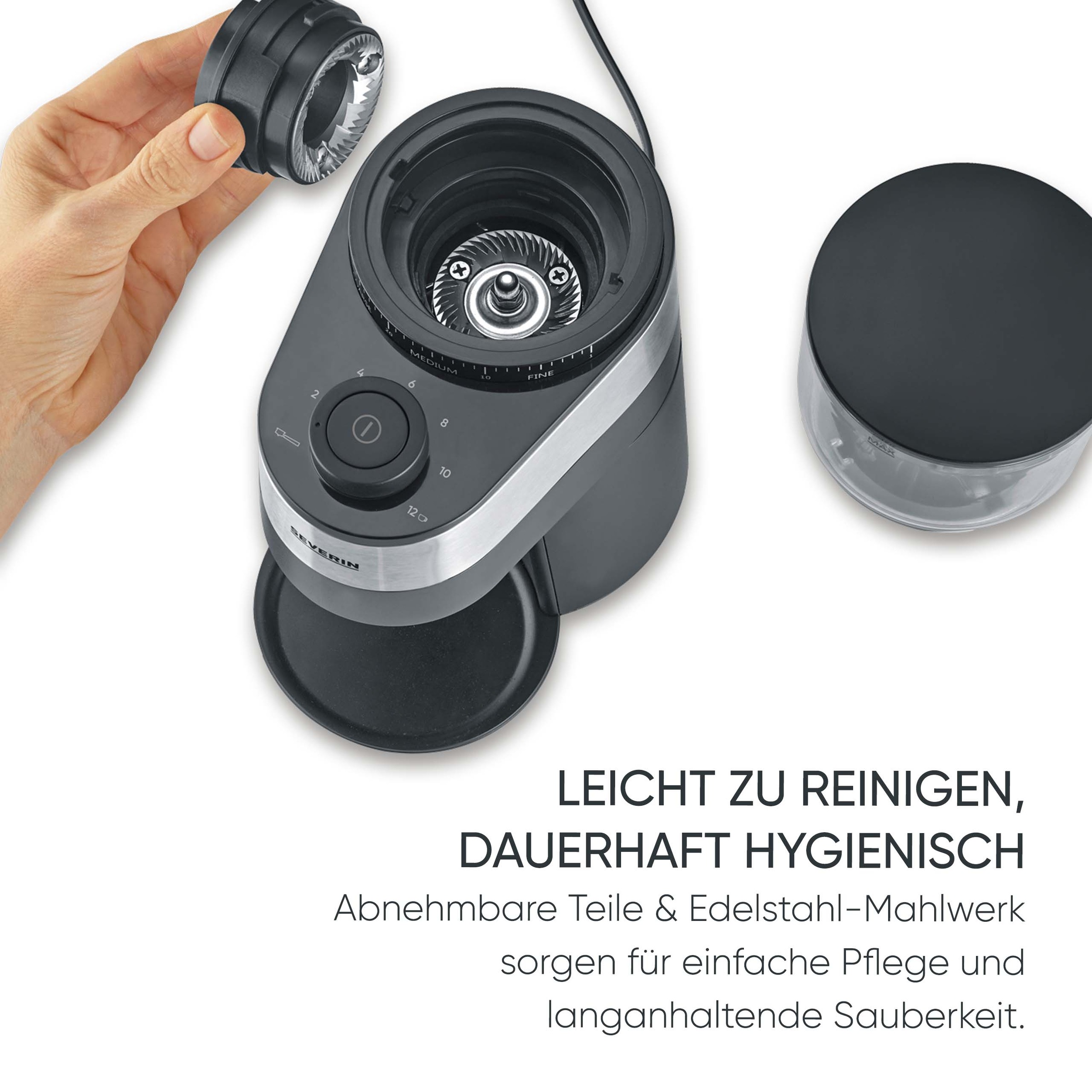 Severin Kaffeemühle »KM 3880« Scheibenmahlwerk 240 gBohnenbehälter bis 240g Bohnen, Aromaverschluss, Mahlgrad in 30 Stufen einstellbar