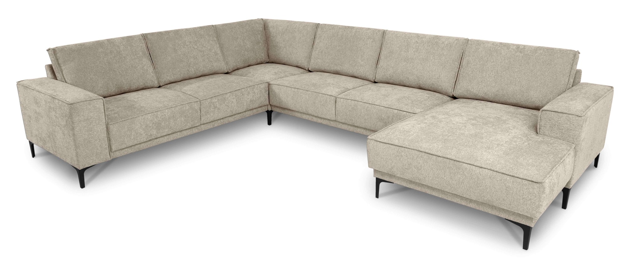 Places of Style Wohnlandschaft »XXL Sofa Oland, Struktur, Flachgewebe, Luxus-Microfaser, Boucle«, U-Form, 342 cm, Wellenunterfederung, Skandi-Design, Metallfüße