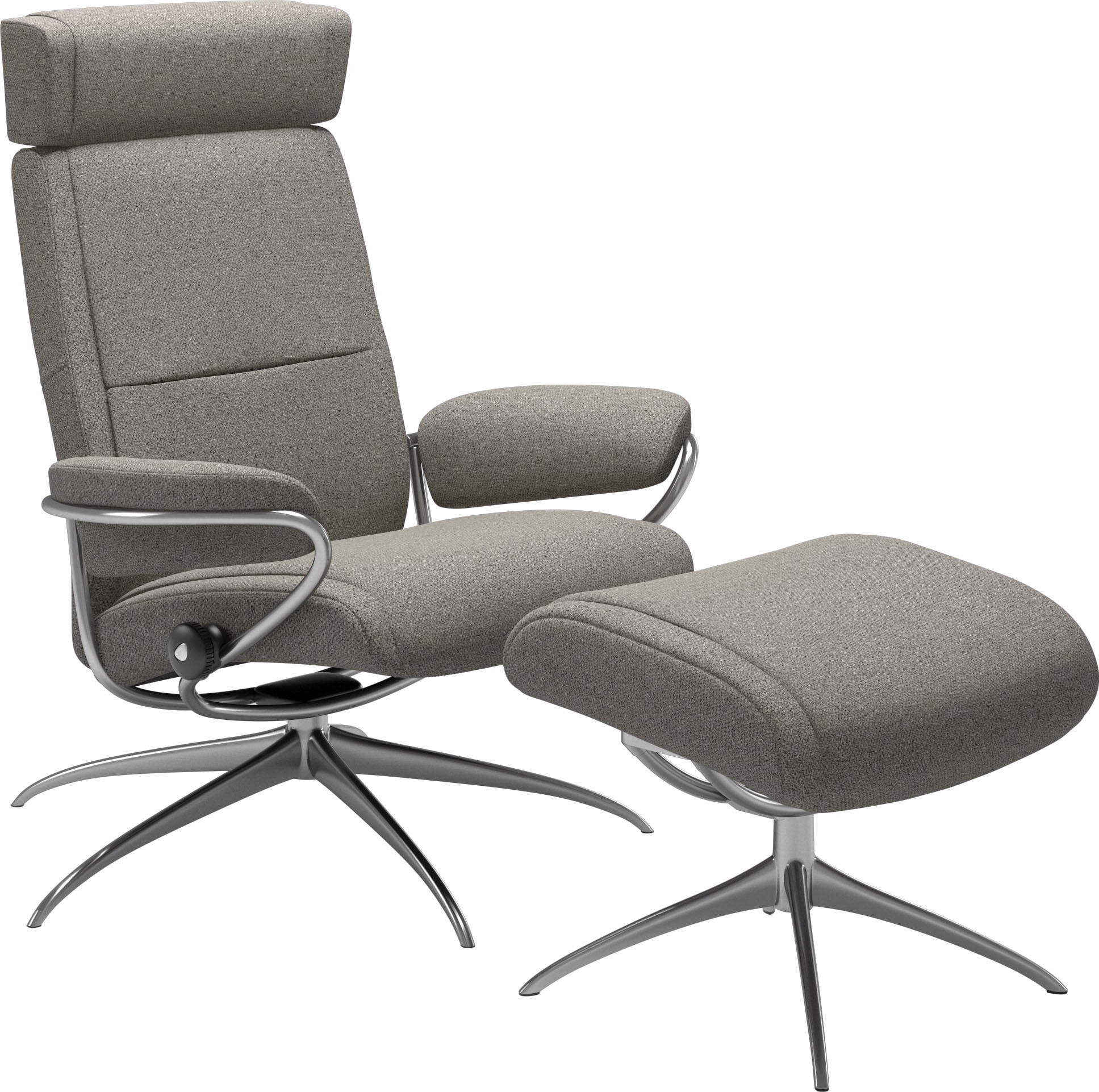 Stressless® Relaxsessel »Paris«, (Set, Relaxsessel mit Hocker), mit Hocker, Low Back mit Kopfstütze, mit Star Base, Gestell Chrom