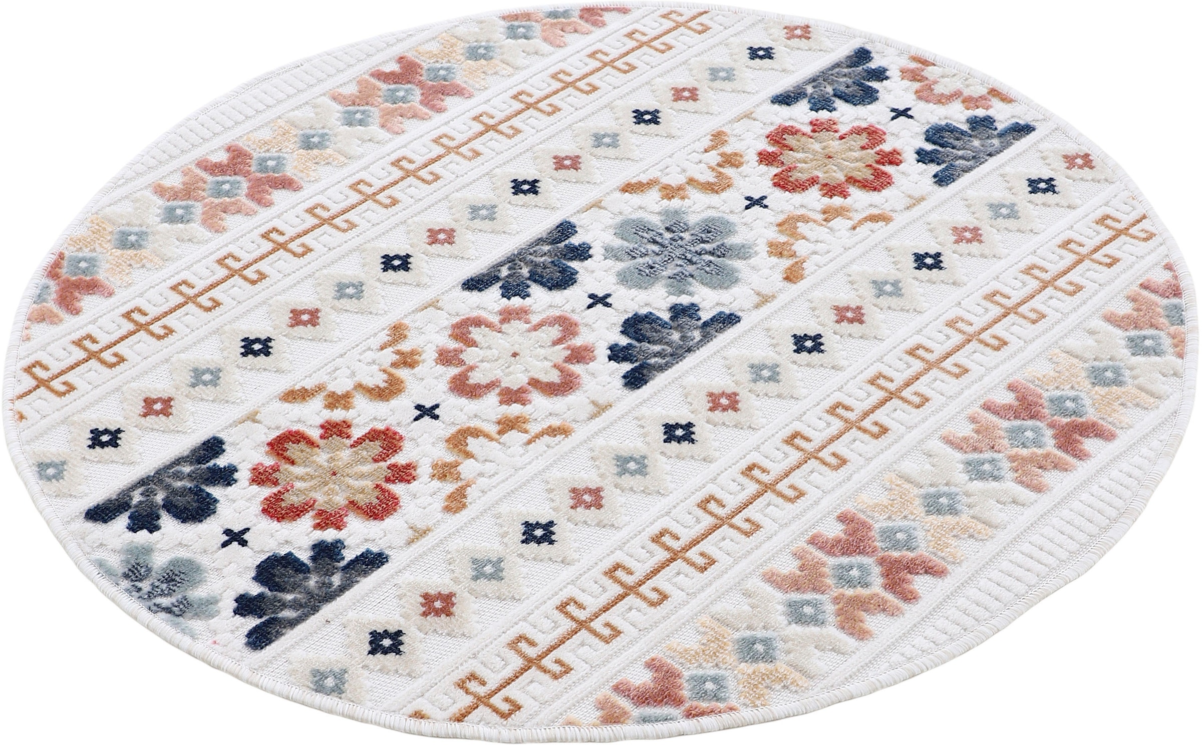 carpetfine Teppich »Deja 103«, rund, 4 mm Höhe, robustes Flachgewebe, Motiv- Floral Palmenblätter, Hoch-Tief Effekt