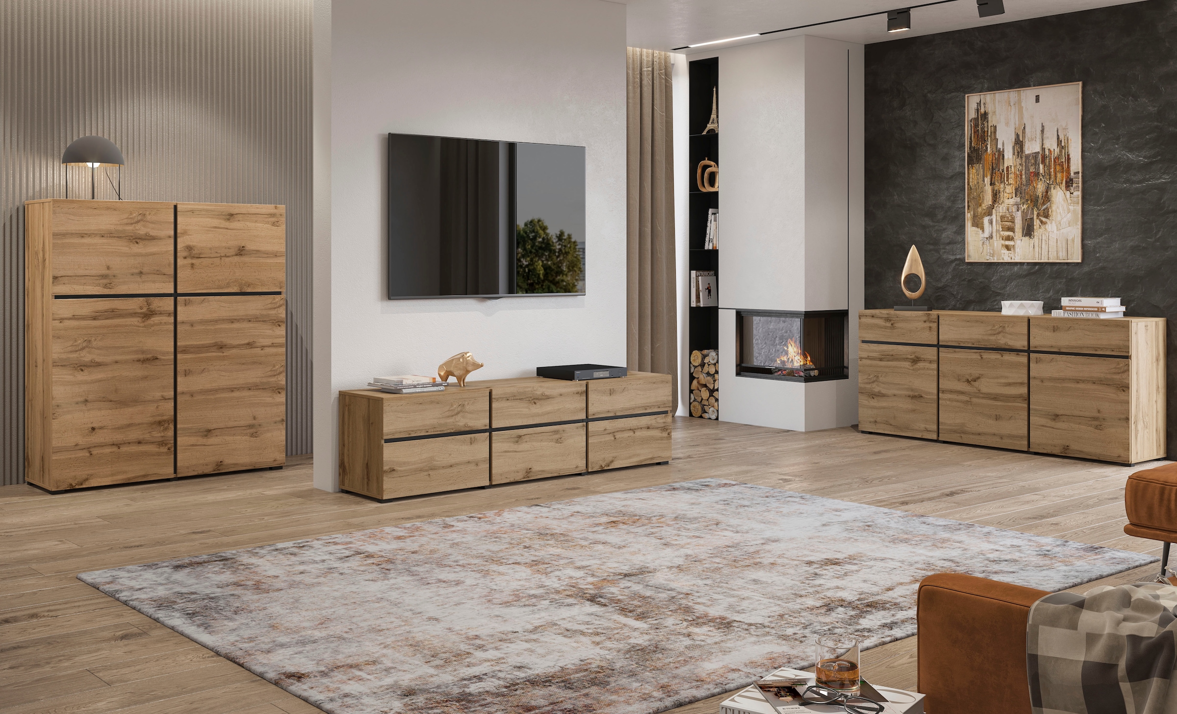 INOSIGN Sideboard »Cross,Breite 180 cm, moderne grifflose Kommode,3 Türen/3 Schubkästen«, Schubladenschrank mit viel Stauraum, Einlegeböden verstellbar