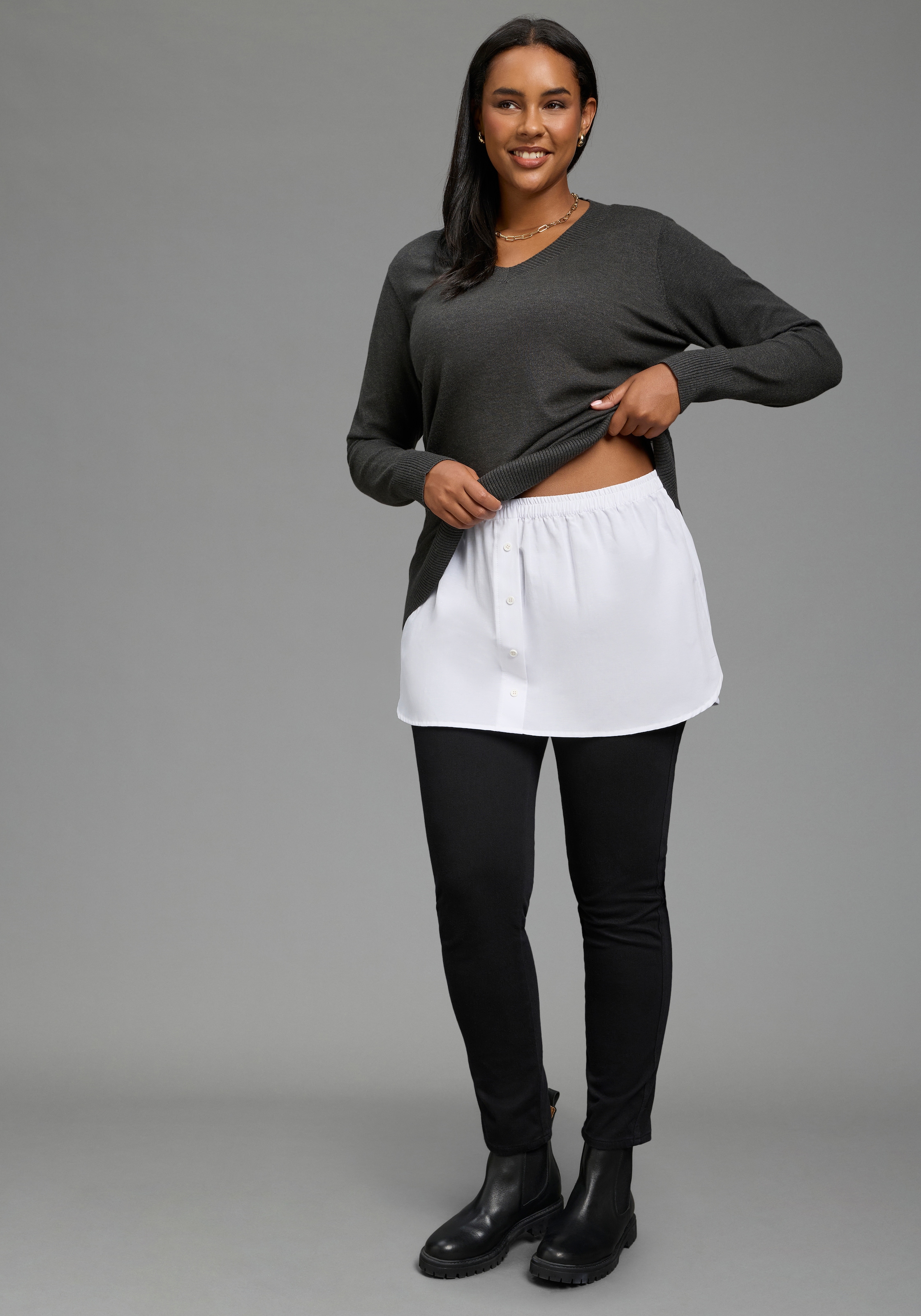 Laura Scott CURVE Longbluse »Blusenverlängerung Große Größen« Packung, 2er-Pack,  femininer Stil, aus Baumwolle und Polyester, po-bedeckende Länge