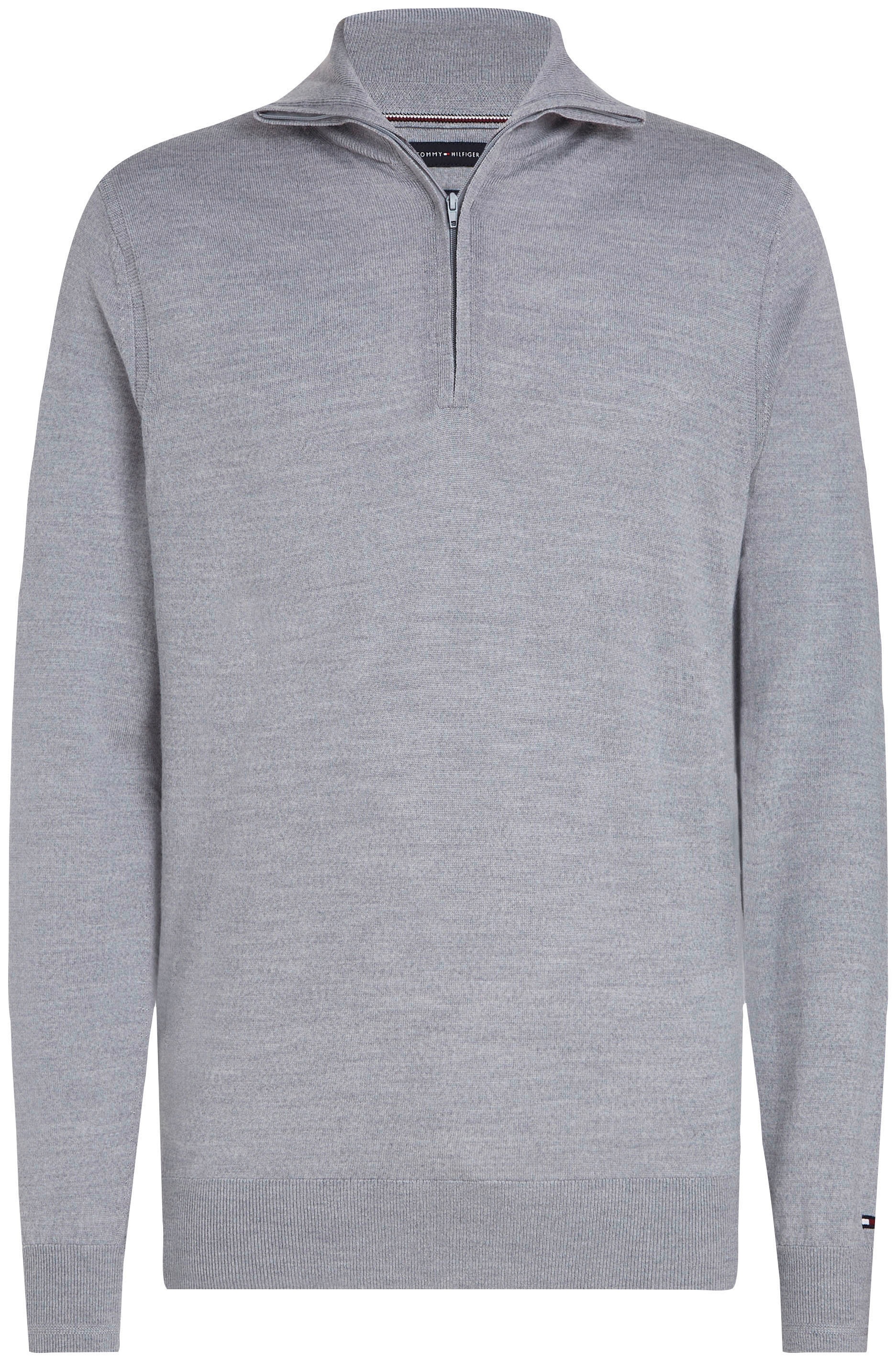 Tommy Hilfiger TAILORED Strickpullover »FINE GAUGE MERINO ZIP MOCK«, mit breiten Rippstrickbündchen