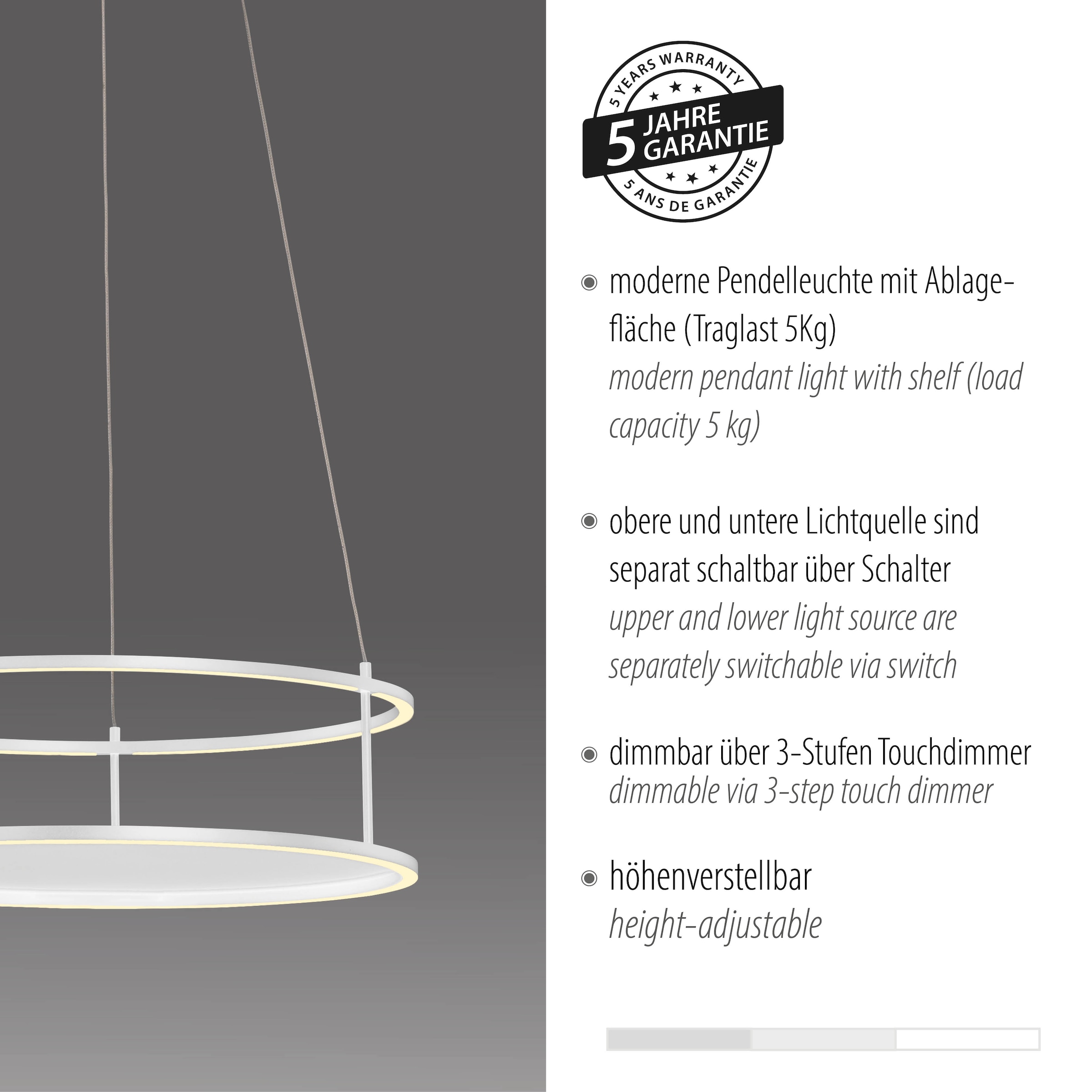 Paul Neuhaus LED Pendelleuchte »CONNI« LED-Board 1 Stk. Warmweiß Touchdimmer, separat schaltbar, Memoryfunktion, Deko-Ablagefläche
