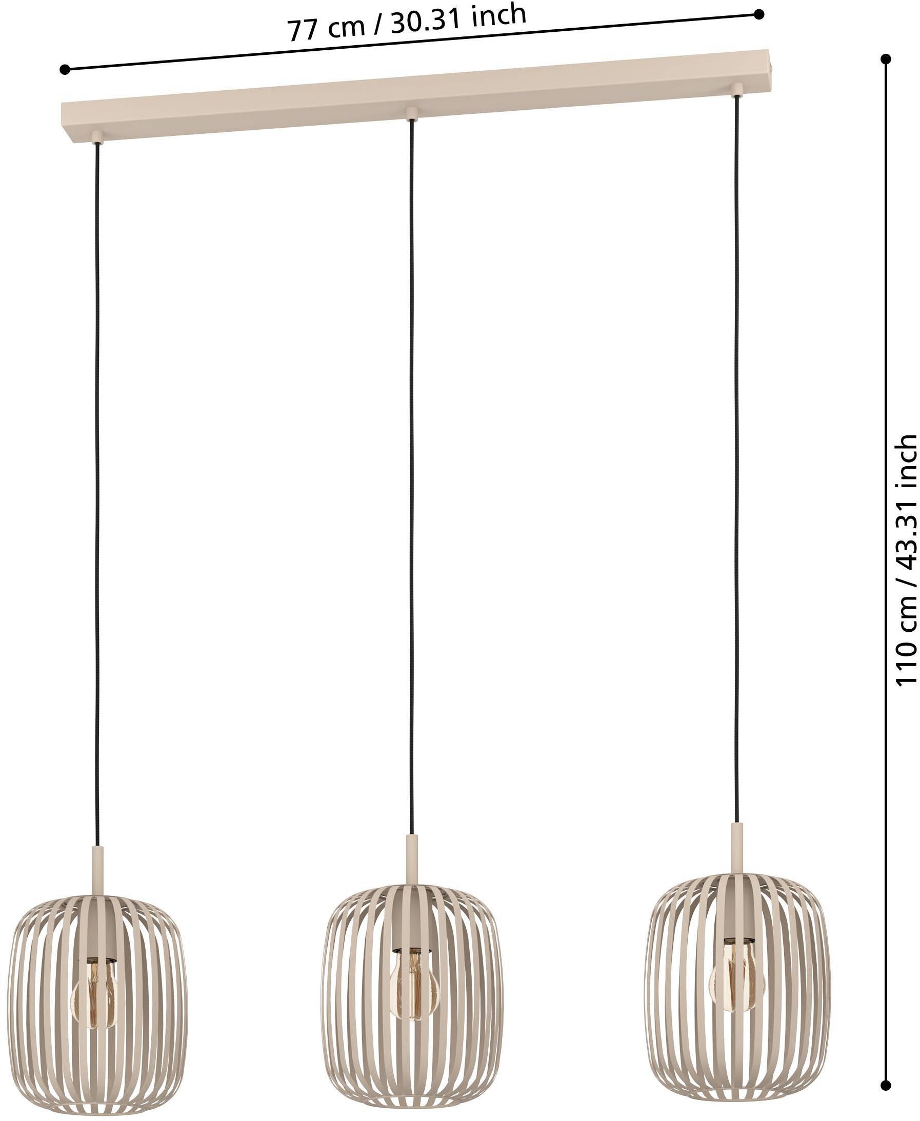 EGLO Pendelleuchte »Hängeleuchte ROMAZZINA, exkl. E27, Stahl in sandfarben, Pendellampe«, 3 flammig, Leuchtmittel E27 | ohne Leuchtmittel, Esszimmerlampe, 90x20x110cm, 3-flammig, modern, minimalistisch