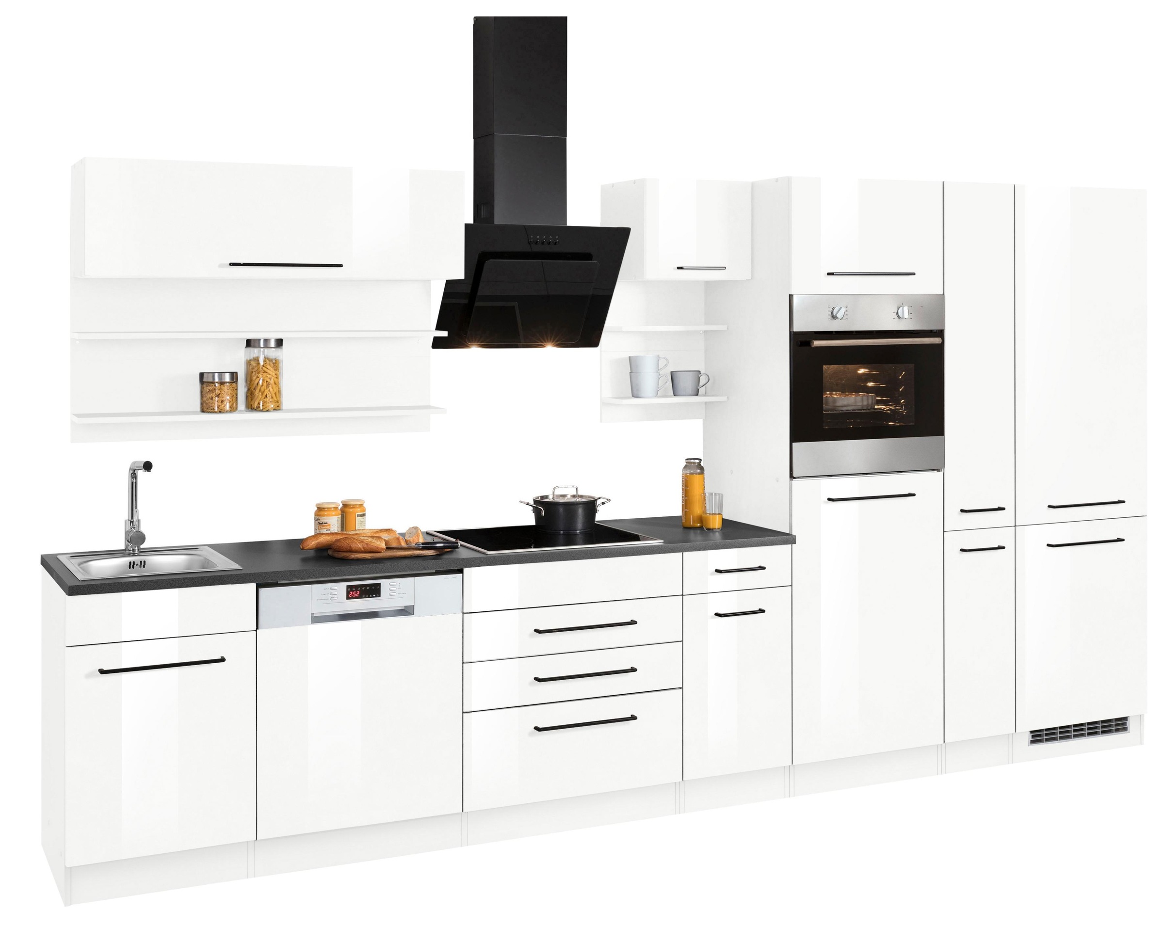 KOCHSTATION Küchenzeile »KS-Tulsa«, mit E-Geräten, Breite 360 cm, schwarze Metallgriffe, MDF Fronten