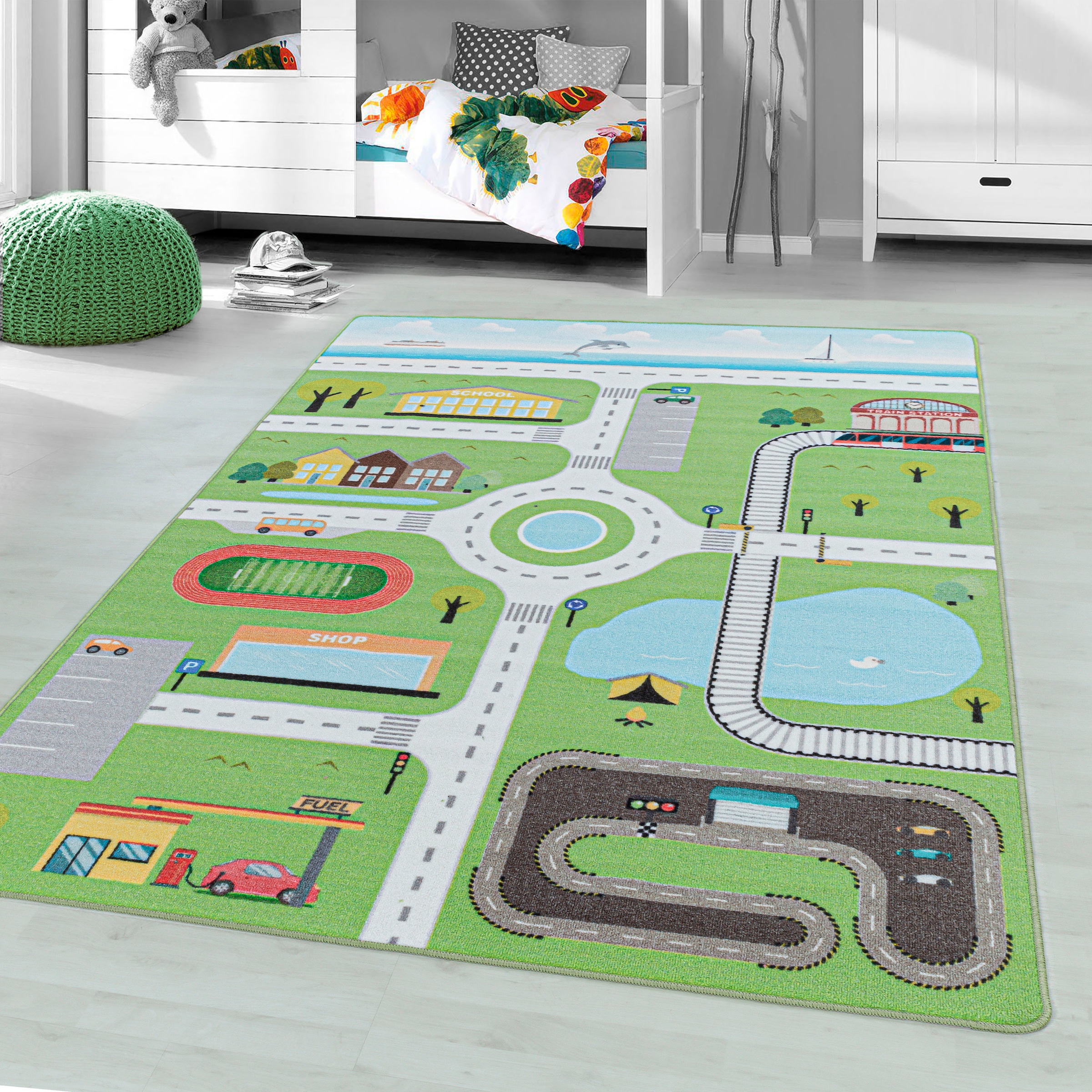 Ayyildiz Teppiche Kinderteppich »PLAY 2902«, rechteckig, 6 mm Höhe, robuster Kurflor, Straßen Spiel Teppich, Kinderzimmer