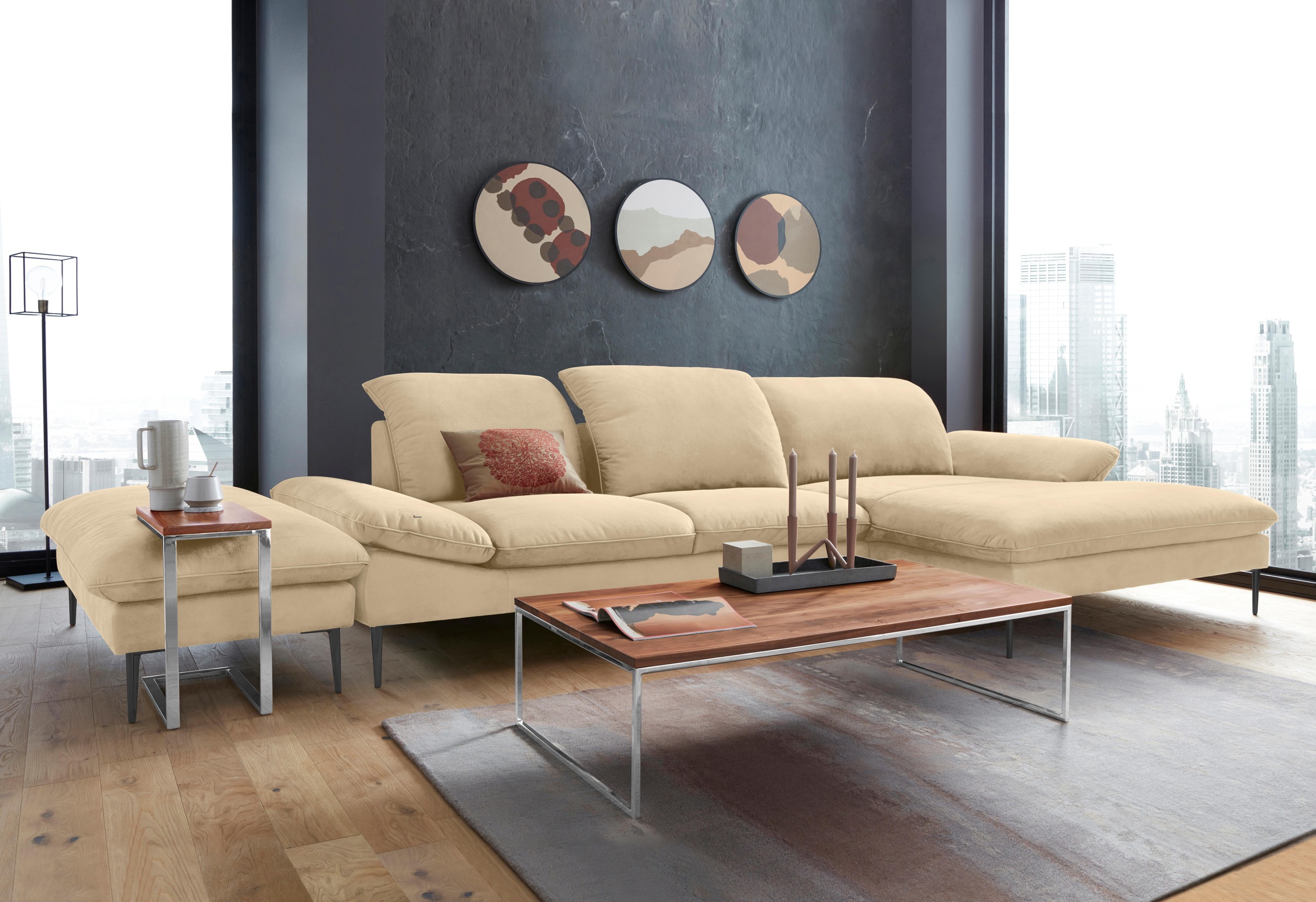 W.SCHILLIG Ecksofa »enjoy&MORE, Designsofa, bequem, zeitlos und elegant, L-Form«, Sitztiefenverstellung, Füße schwarz pulverbeschichtet, Breite 340 cm