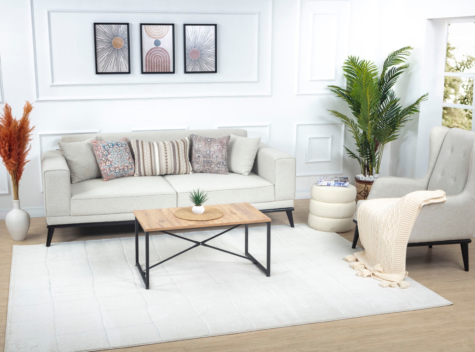 Livabliss Teppich »CAGLIARI«, rechteckig, 14 mm Höhe, Skandi Design, Modern Boho Kurzflor Wohnzimmerteppich, Schlafzimmer