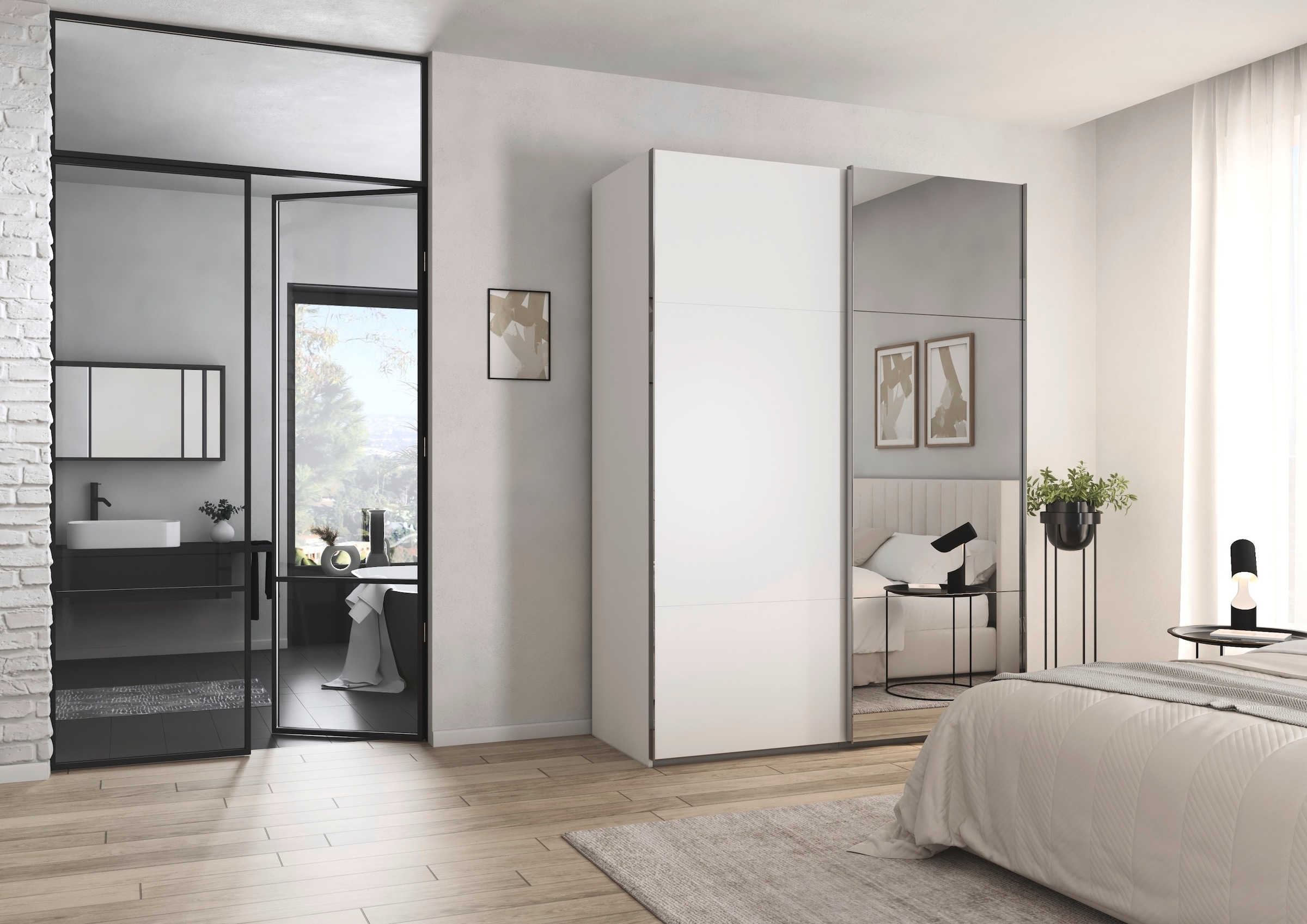 rauch Schwebetürenschrank »Kleiderschrank Schrank Garderobe Schlafzimmerschrank CONTIDO« 3 verschiedene Ausstattungen BASIC/CLASSIC/PREMIUM (inkl. SOFT-CLOSE),  aus hochwertigem Material in 6 Breiten 2 Griff-Farben MADE IN GERMANY