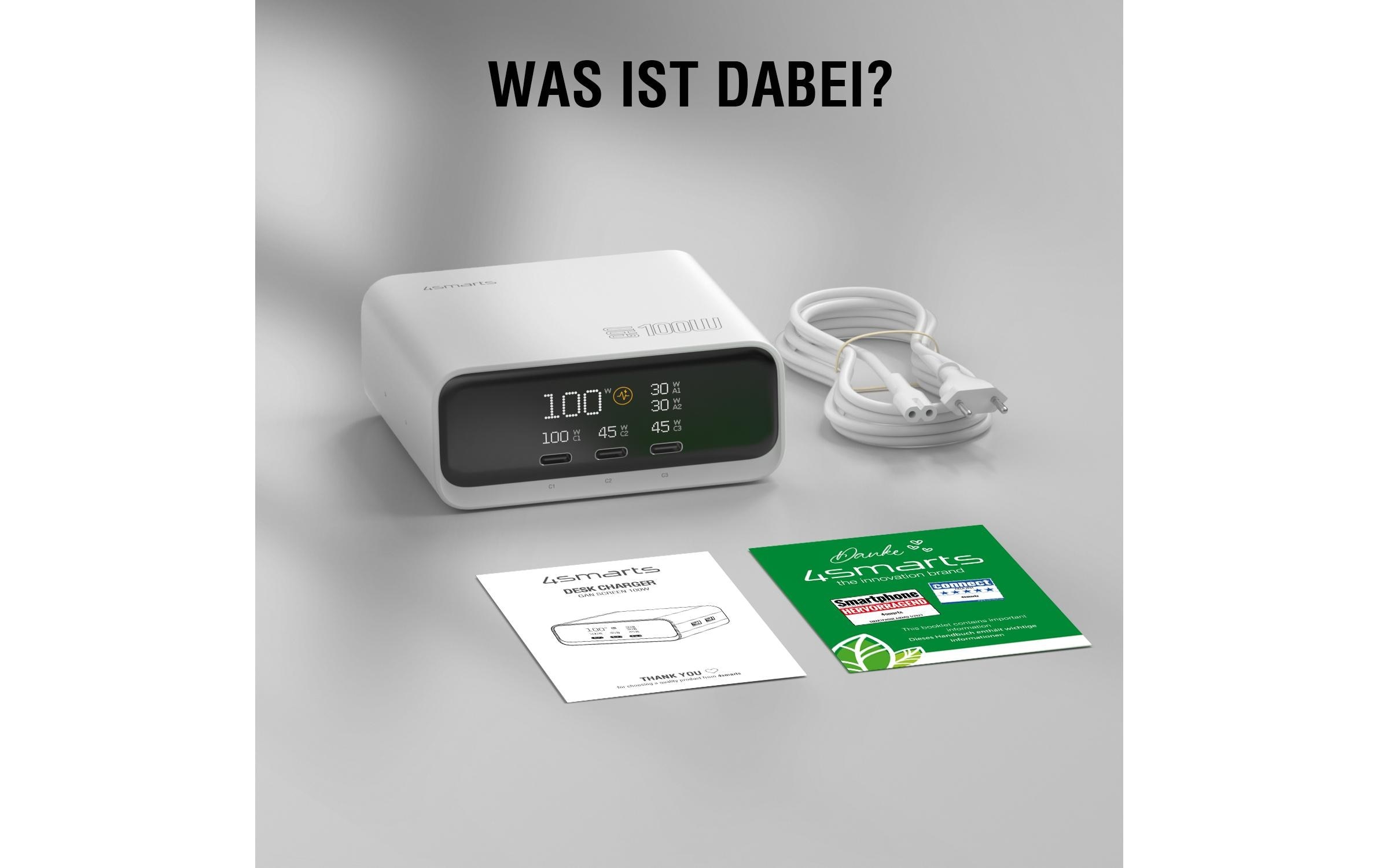 4smarts Ladestation »GaN Screen 100W 3C+2A«