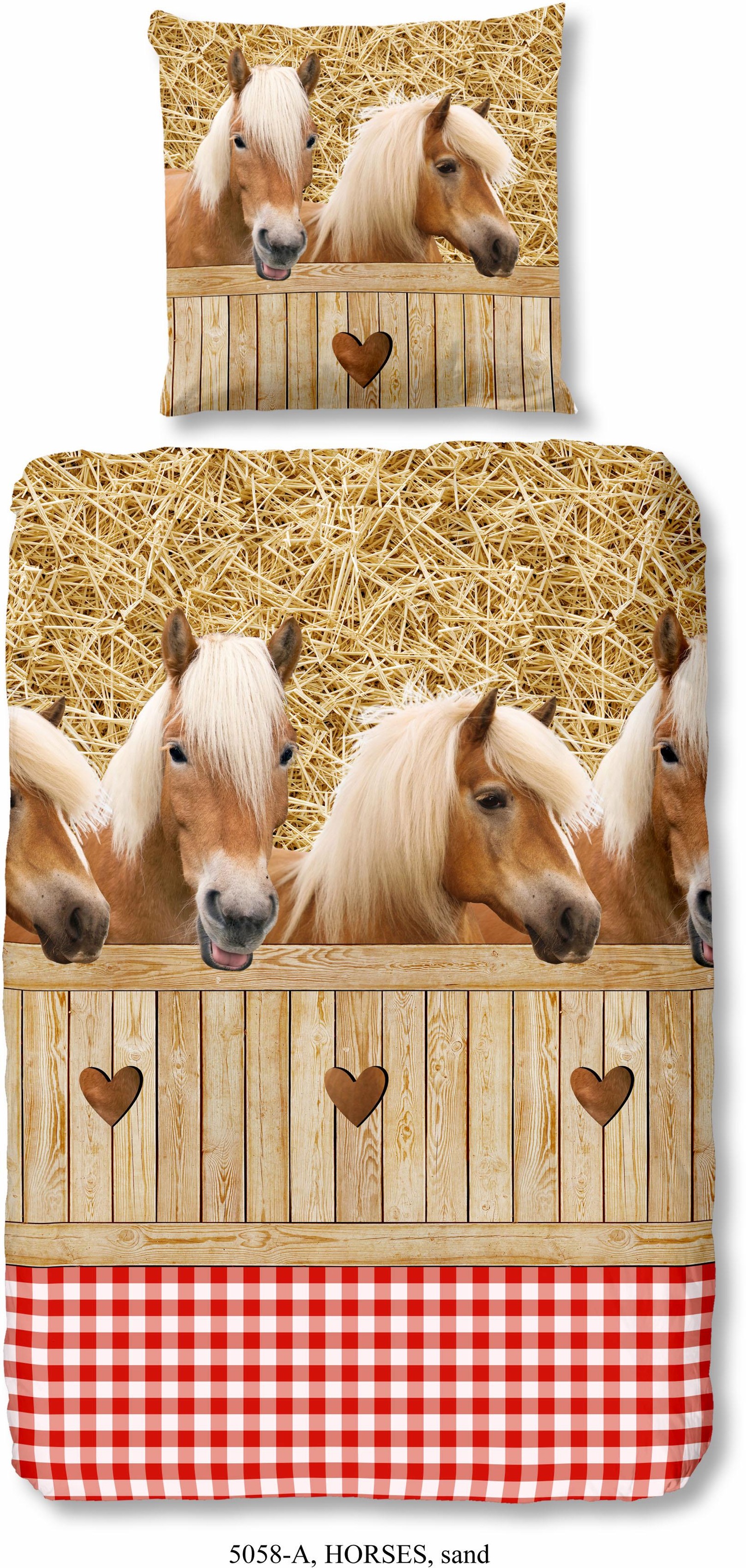 good morning Kinderbettwäsche »Haflinger«, Baumwolle, 135x200, Reißverschluss, Wende, Kind, Mädchen, Pferd, Sand