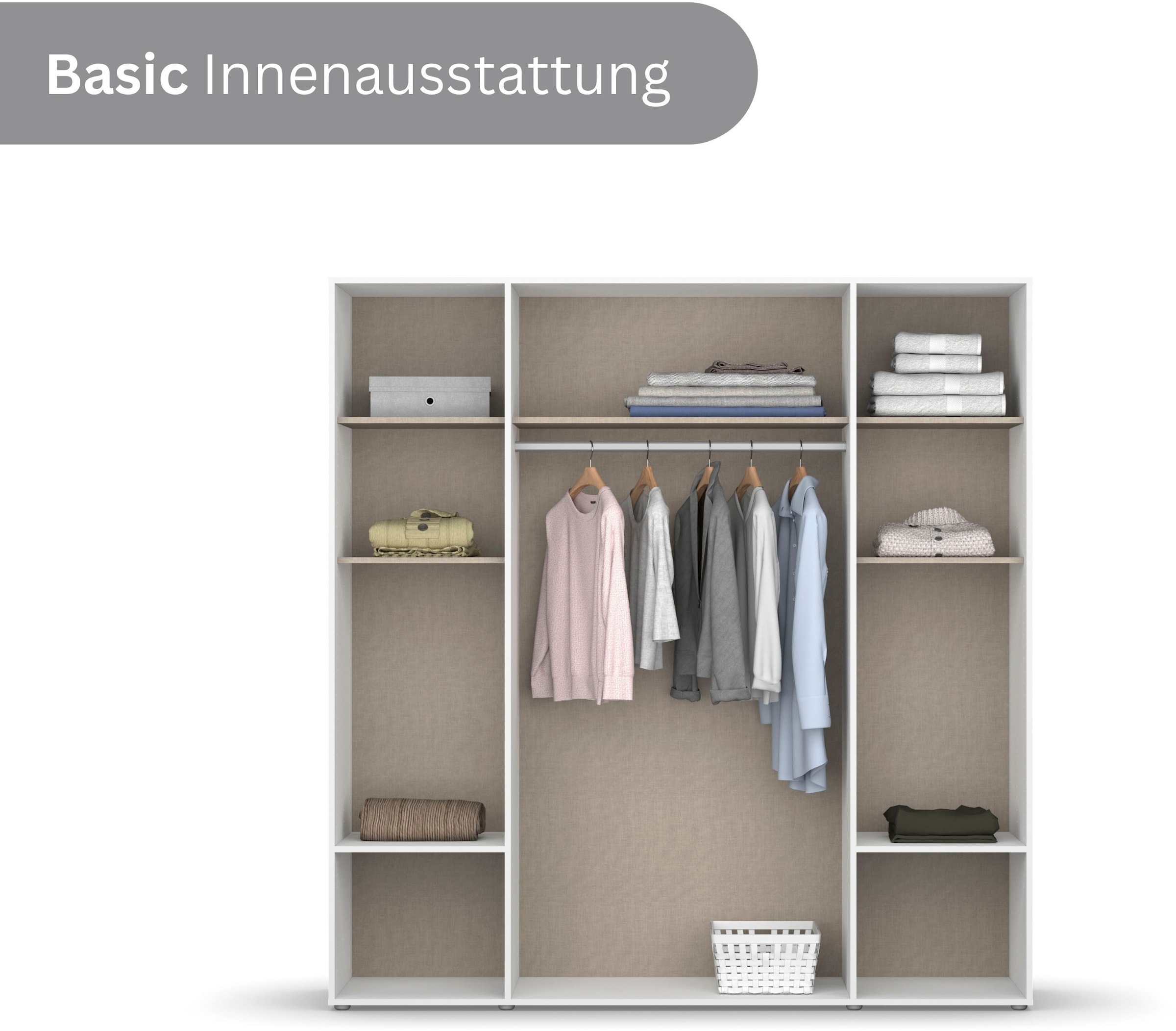 rauch Drehtürenschrank »Kleiderschrank Schrank Garderobe Wäscheschrank NAGATA mit Spiegel«, (in 3 verschiedenen Ausstattungen BASIC/CLASSIC/PREMIUM), und Schubladen sowie Stangengriffen TOPSELLER MADE IN GERMANY