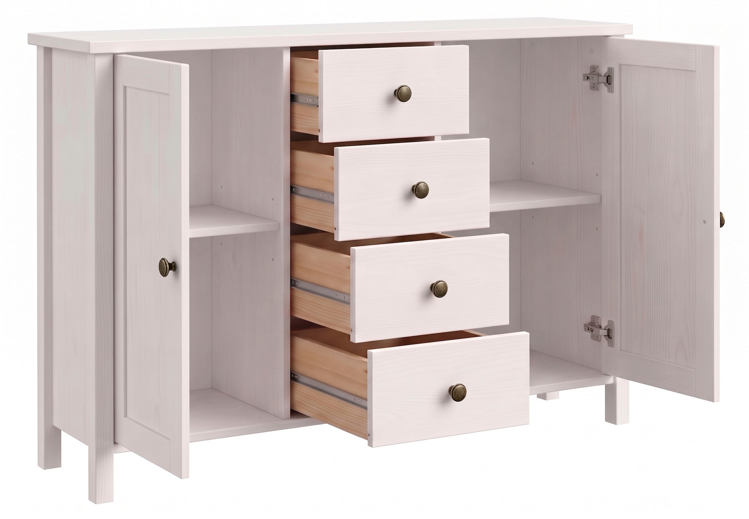 OTTO home Buffet »Mikkeli Küchenbuffet mit 2 Glastüren, Metallgriffe« aus massiver FSC®-zertifizierter Kiefer, moderner Landhausstil
