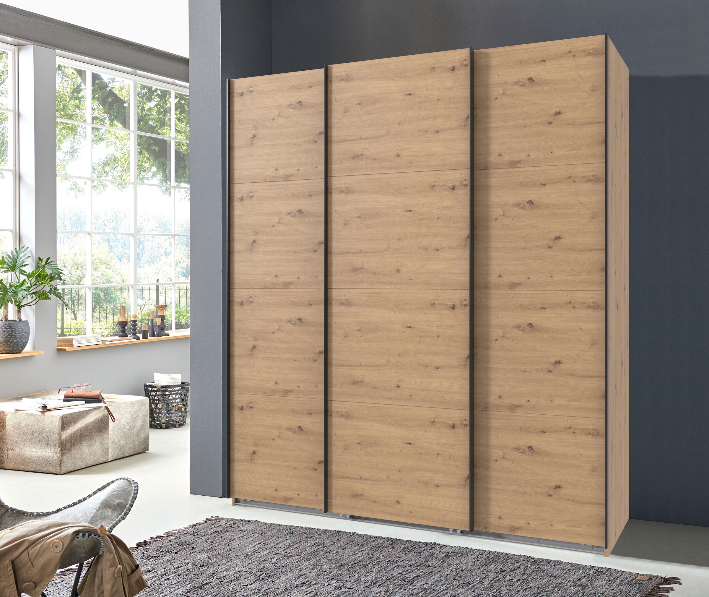 Wimex Schwebetürenschrank »Mugano, Made in Germany, Lieferung bis in Deine Etage und Stellort«, (wähle Deine Ausstattung: Basic oder Premium!), 3 Schwebetüren, große Größen, mit oder ohne Spiegel, Metallgriffe
