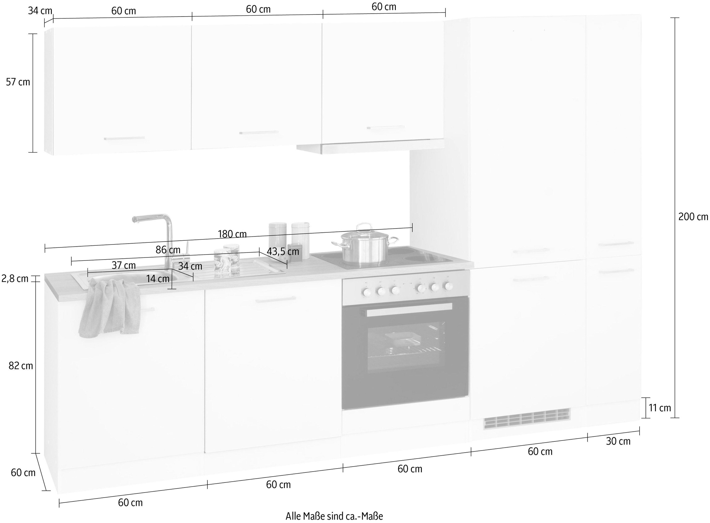 KOCHSTATION Küchenzeile »KS-Visby«, mit E-Geräte, 270 cm, inkl. Kühl/Gefrierkombination und Geschirrspüler
