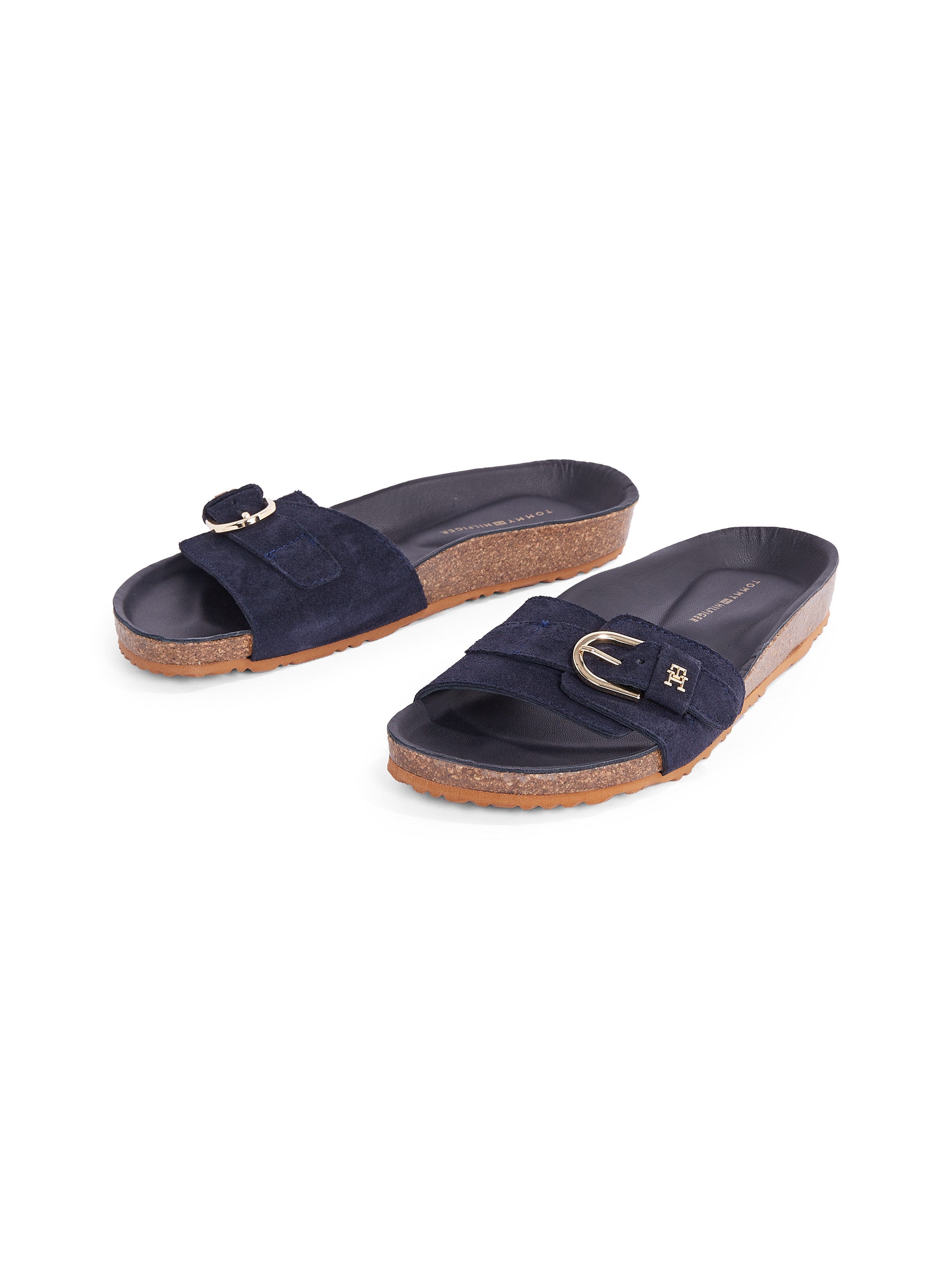 Tommy Hilfiger Pantolette »SOFT SUEDE ADJUSTABLE MULE«, Keilabsatz, Sommermode, Schlupfschuh, Flats mit TH-Logo