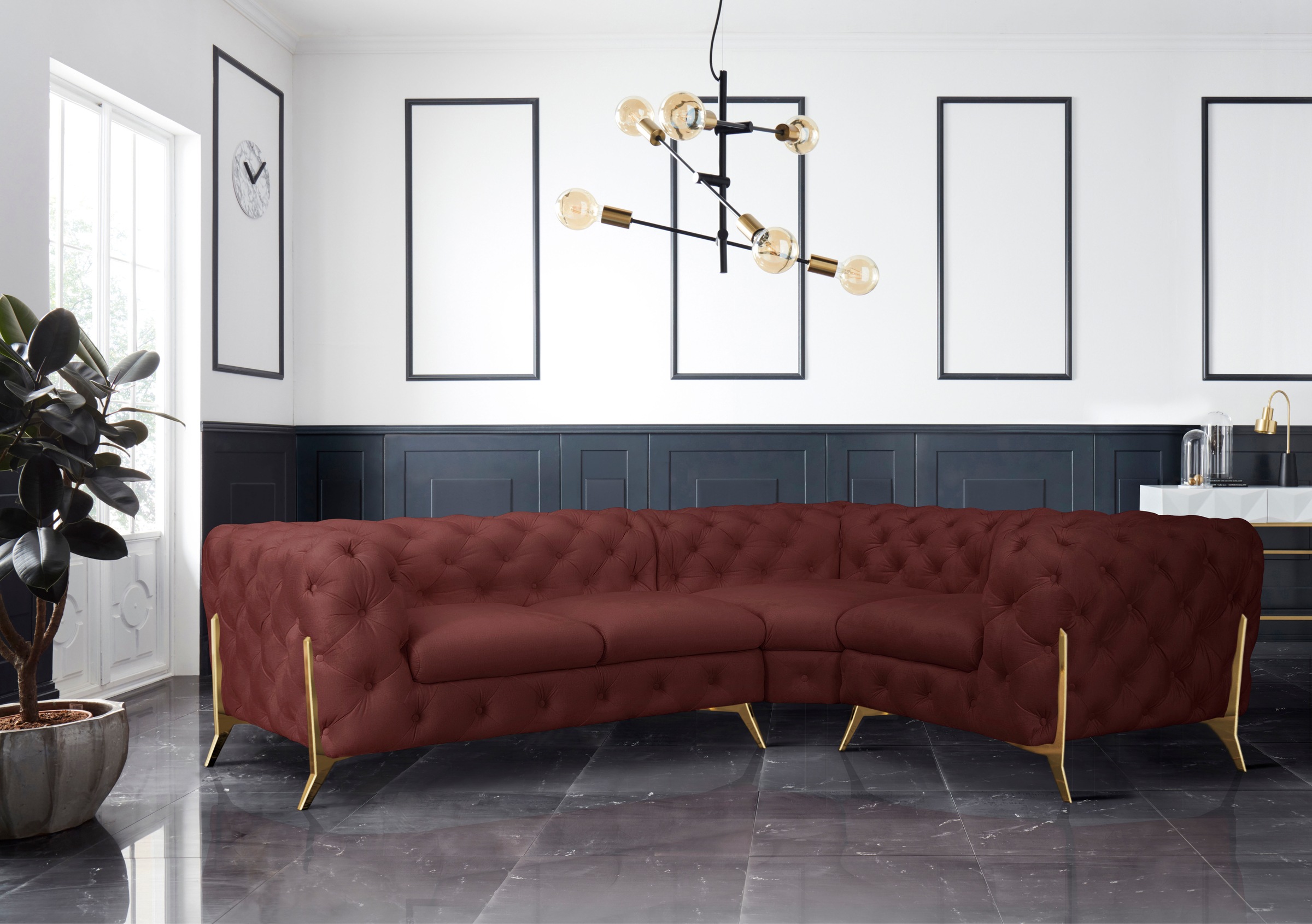Leonique Chesterfield-Sofa »Amaury L-Form«, moderne Chersterfield-Optik, Breite 262 cm, Fußfarbe wählbar